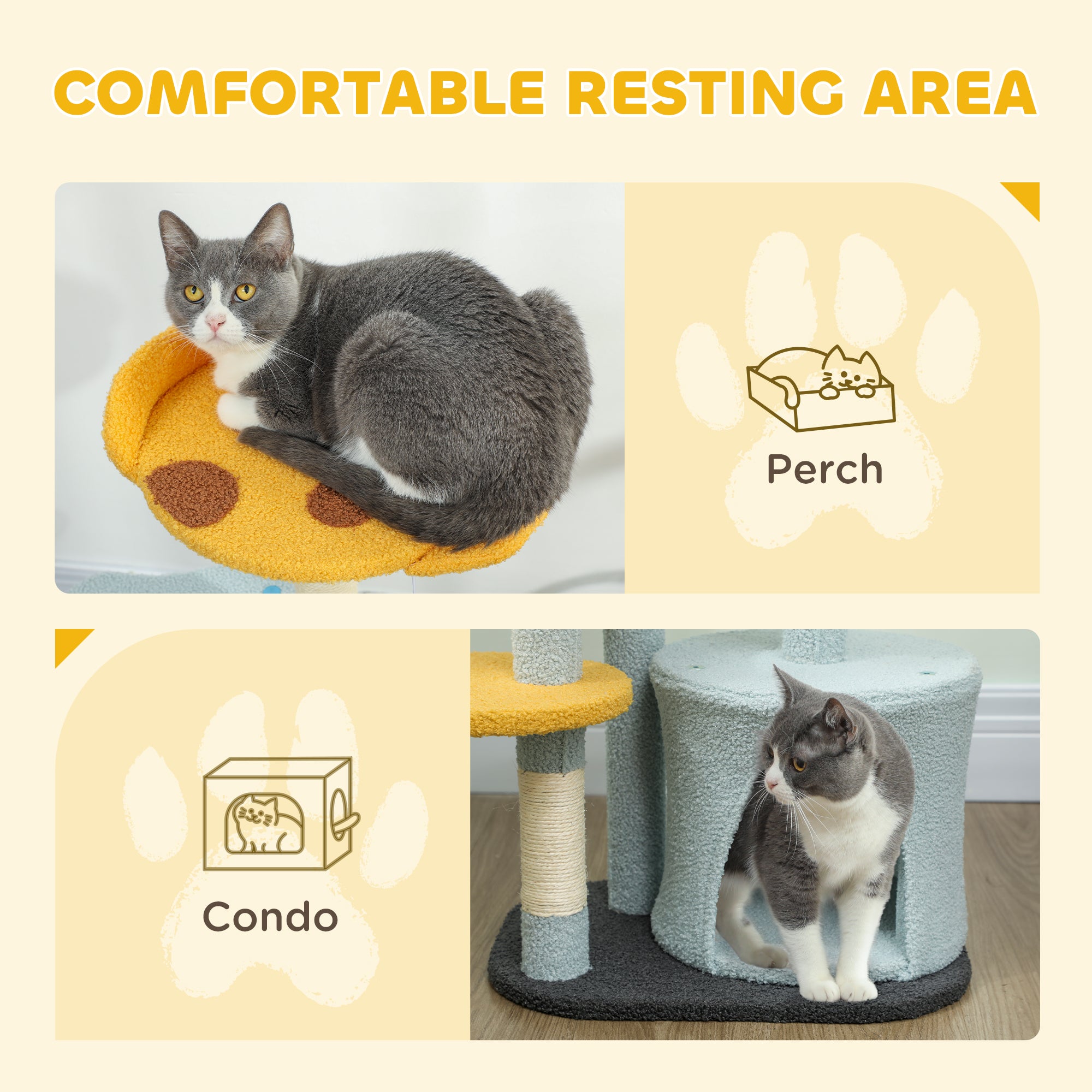 Cat Tree for Indoor Cats, 31.5 inch Cat Tower with Plush Perch, Platform, Condo, Scratching Post and Toy Ball, Blue