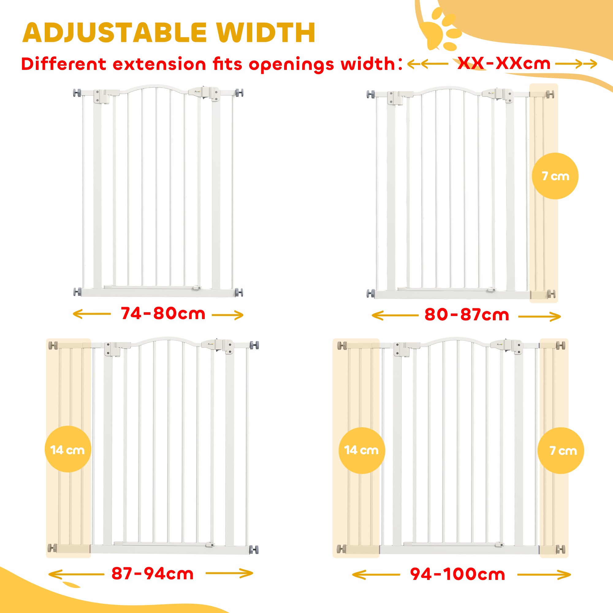 Extra Tall Dog Gate with Door, Pressure Fit, Auto Close, Double Locking for Doorways Hallways Stairs, 29"-39", White