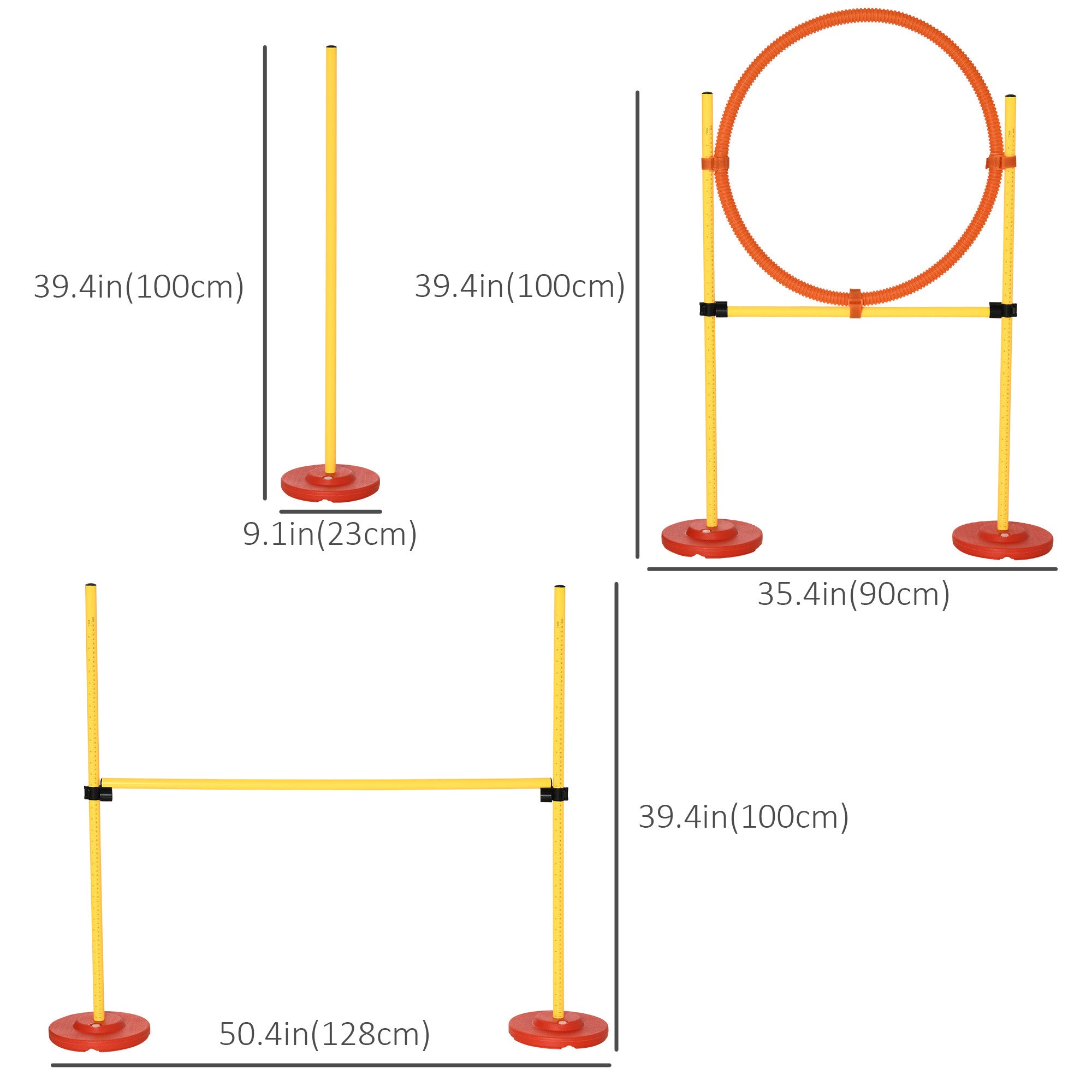 3PCs Portable Pet Agility Training Obstacle Set for Dogs w/ Adjustable Weave Pole, Jumping Ring, Adjustable High Jump