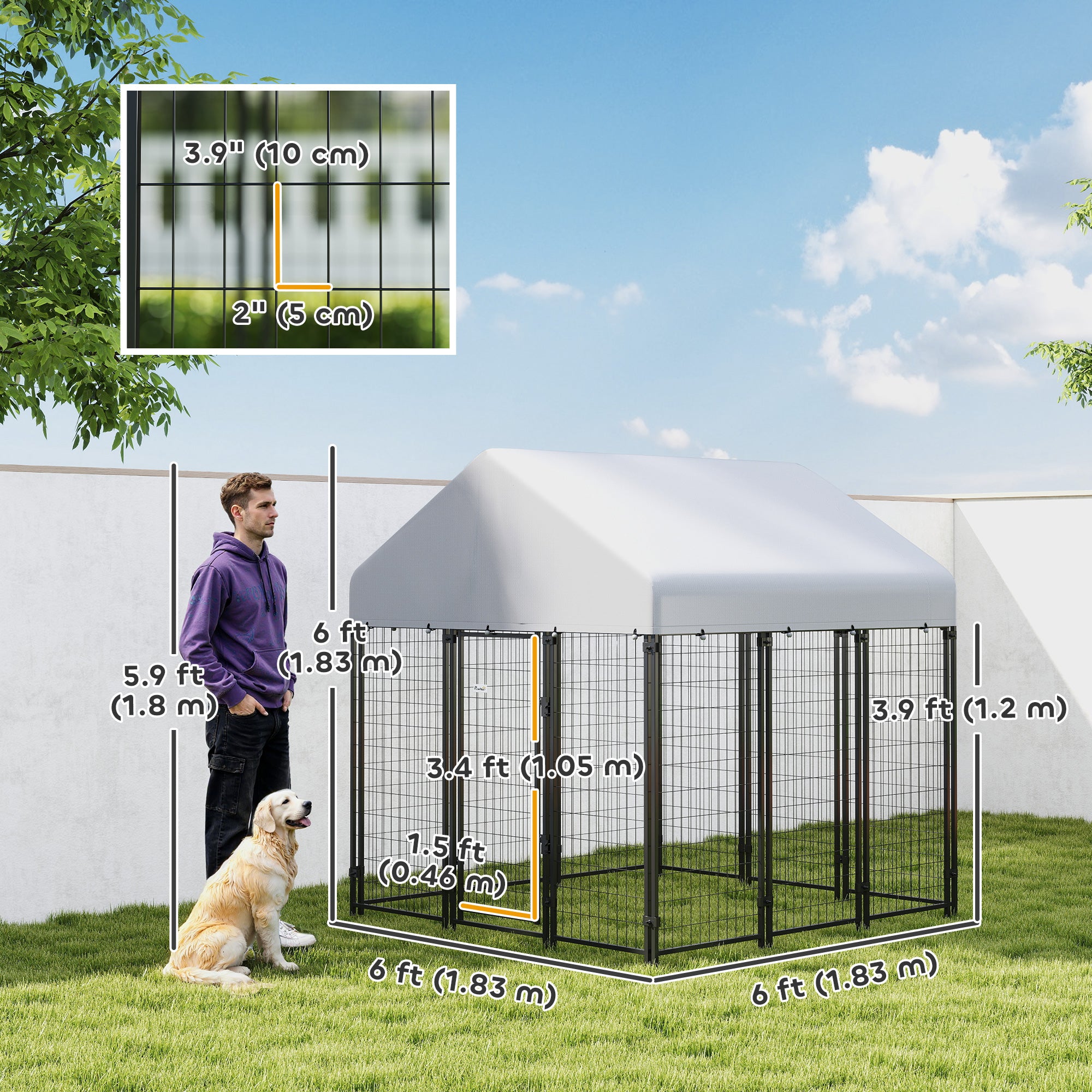 Outdoor Dog Kennel with Waterproof UV-Resistant Cover, 6' x 6' x 6'