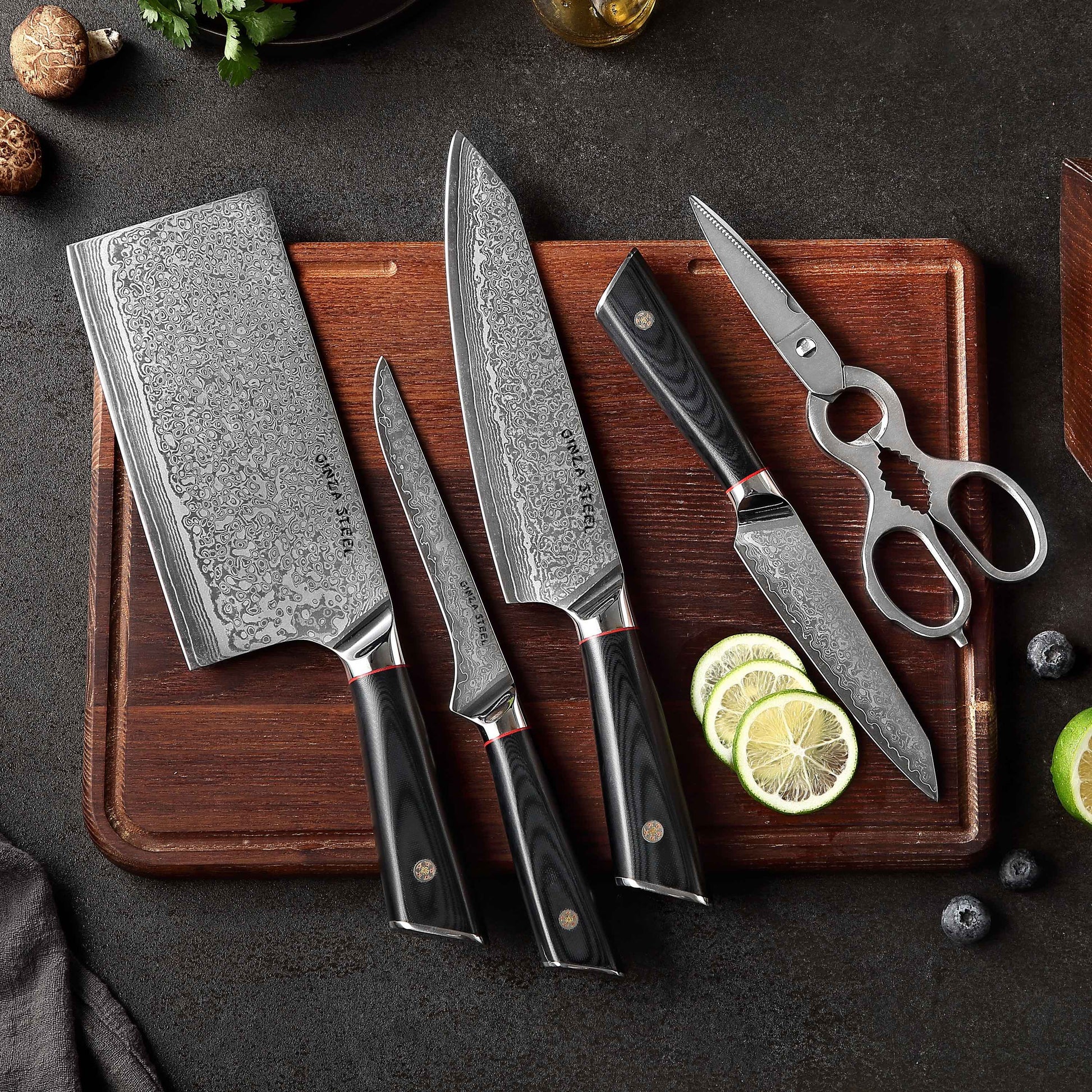 HAGAKURE SIX | Essential 6 pcs Knife set | 4 Knives, 1 Shears with Wood Block-Knife Set-DECOROLALA