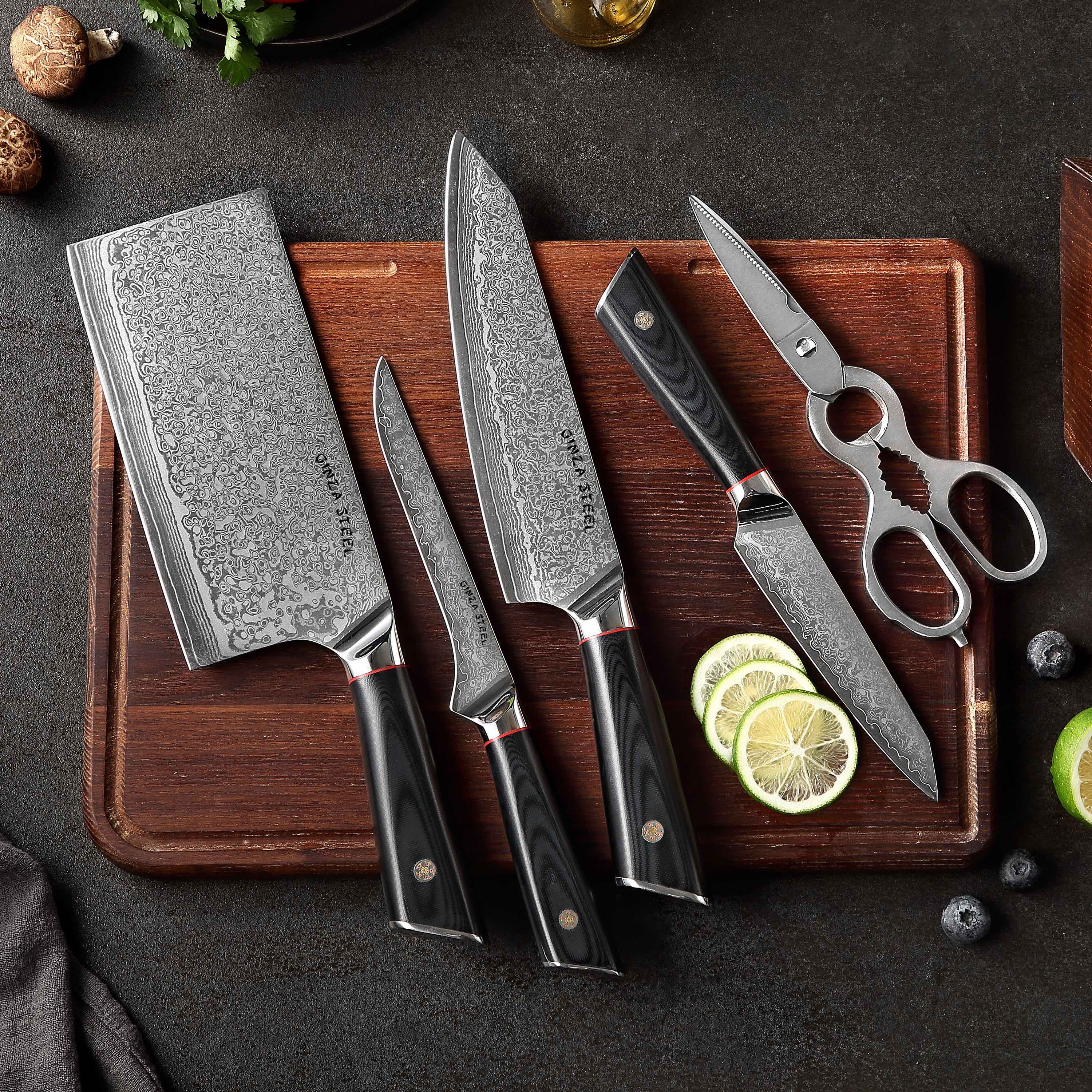 HAGAKURE SIX | Essential 6 pcs Knife set | 4 Knives, 1 Shears with Wood Block-Knife Set-DECOROLALA