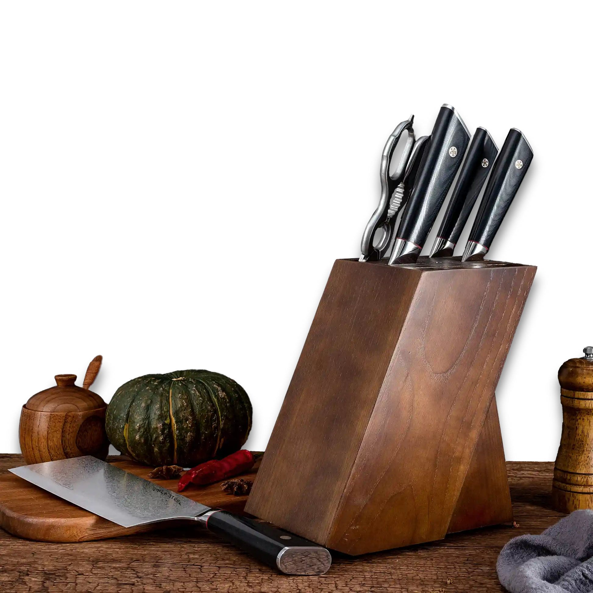 HAGAKURE SIX Knife Set - 4 Knives Shears Wood Block-Knife Set-DECOROLALA