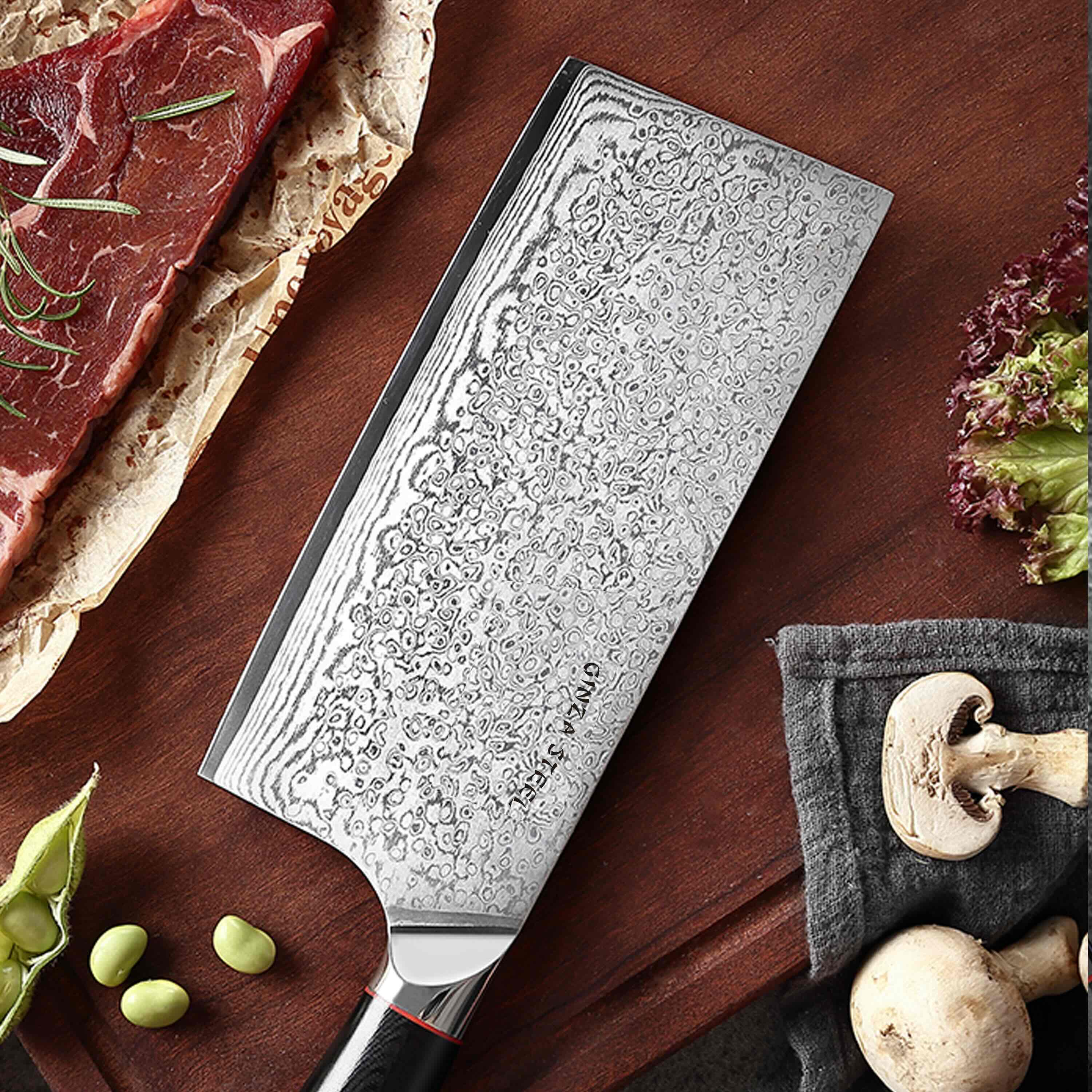 HAGAKURE X 7" Damascus Cleaver Knife AUS-10 Steel-Cleaver Knife-DECOROLALA