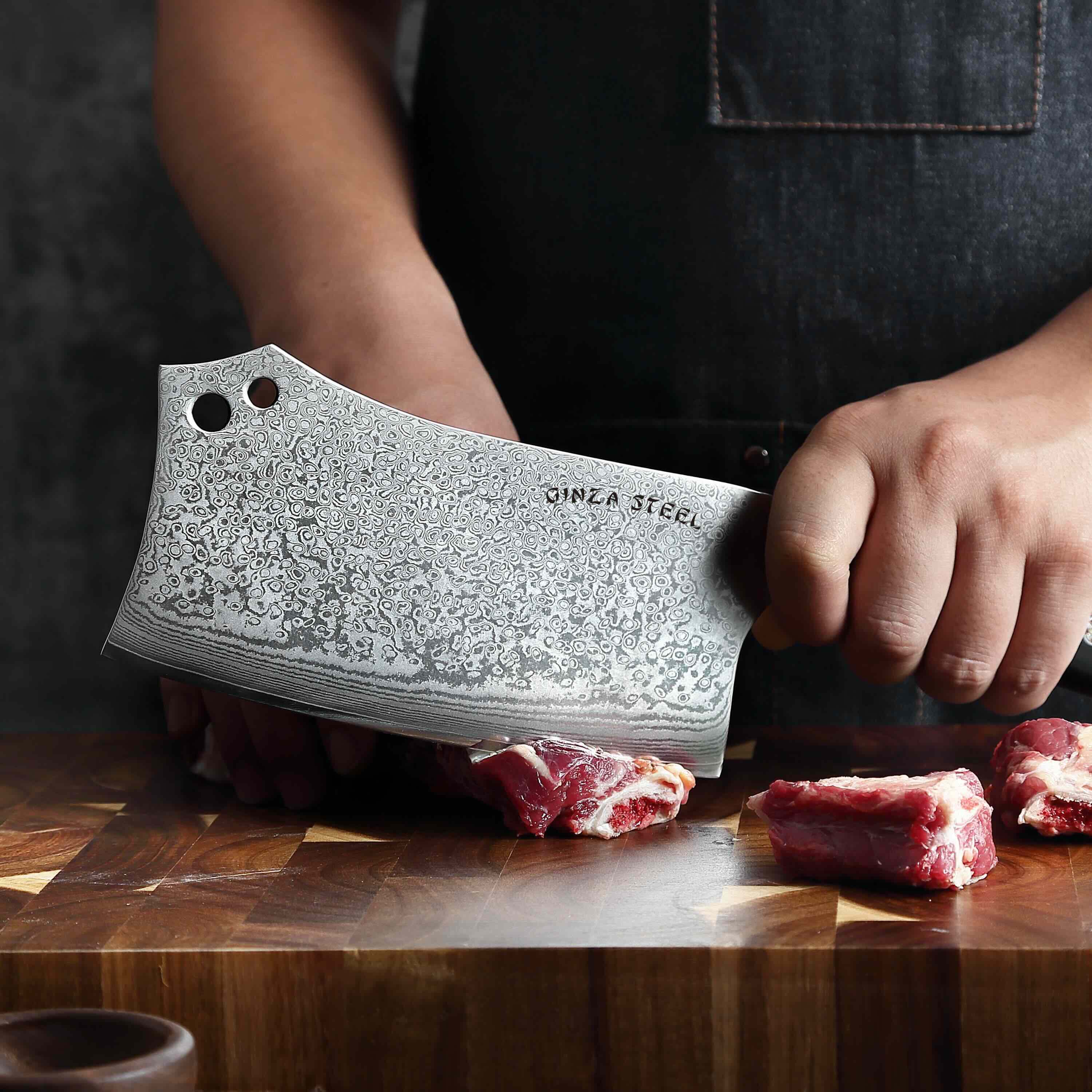 HAGAKURE Y | Chopping Knife 7" Damascus AUS 10 Steel-Cleaver Knife-DECOROLALA