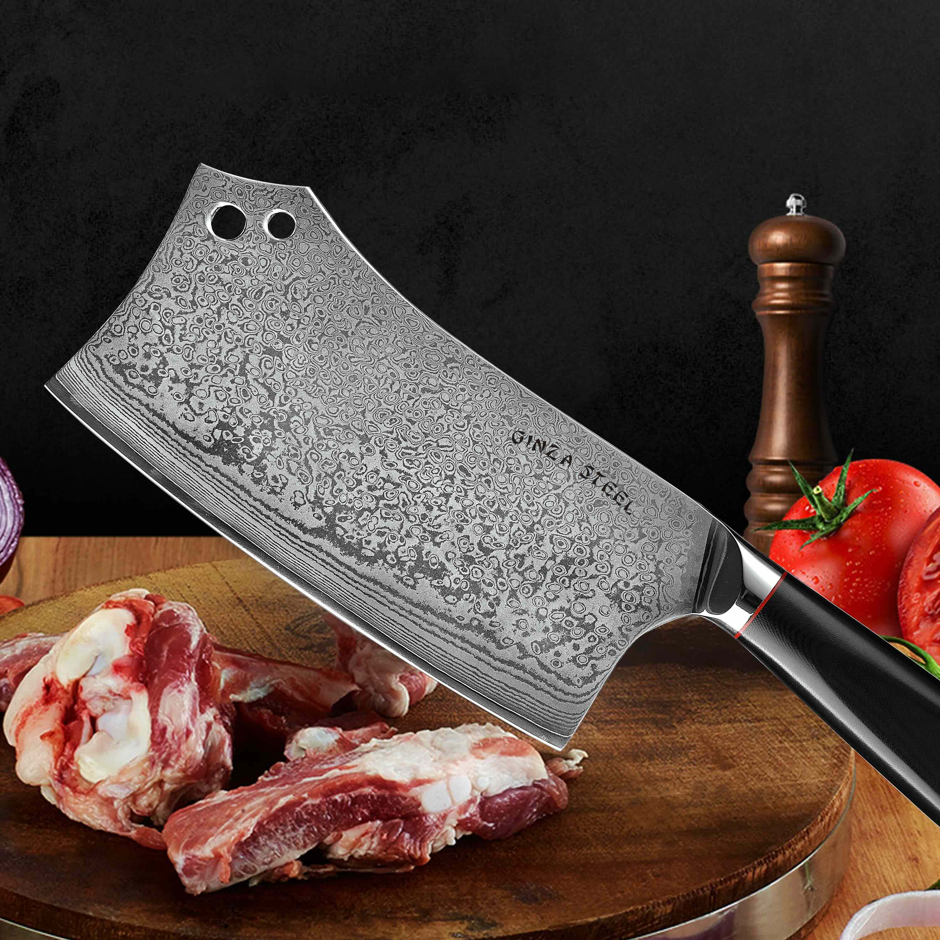 HAGAKURE Y Damascus Cleaver 7" AUS-10 Steel G10-Cleaver Knife-DECOROLALA