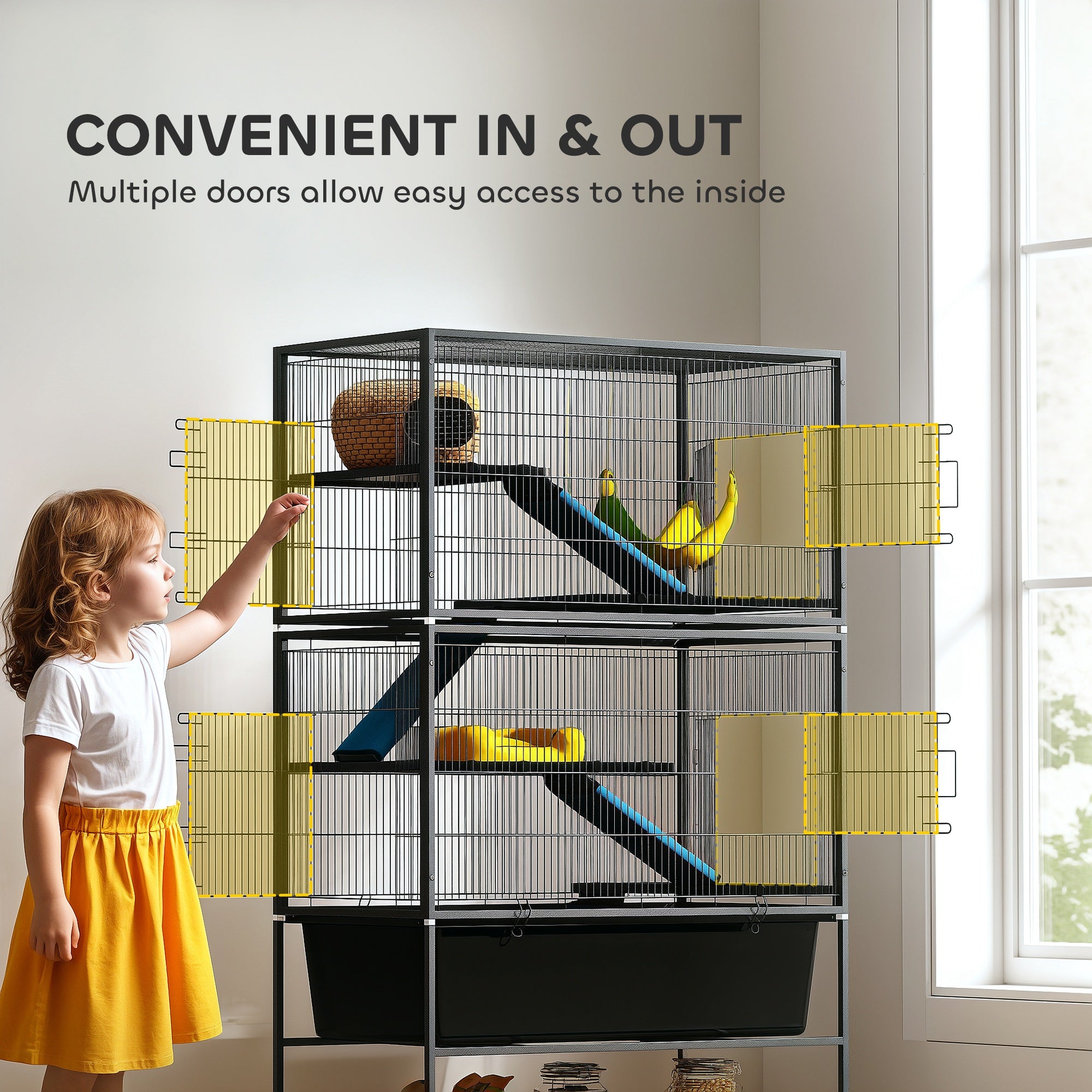 59" 5-Level Small Animal Cage, Rolling Ferret Cage with 6.3" Deep Tray, Non-Slip Cloth Covered Ramps, Hammock, Dark Grey
