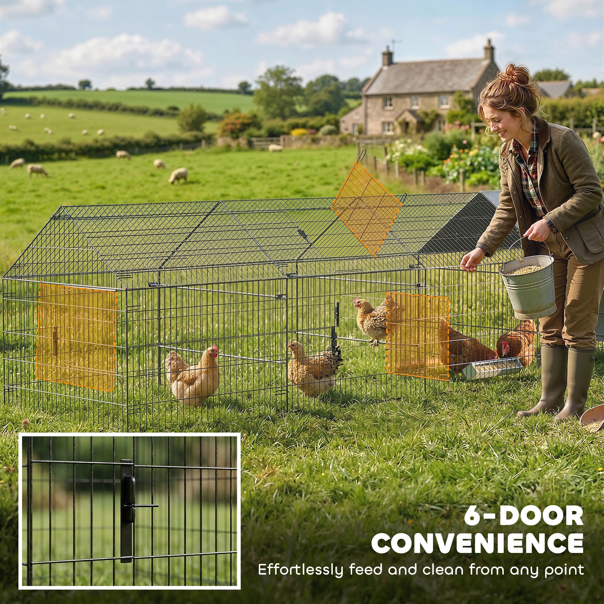 Metal Chicken Coop with UV-Resistant Cover for Hens, Rabbits, Ducks, Geese, 168.5" x 42.1" x 43.7", Grey