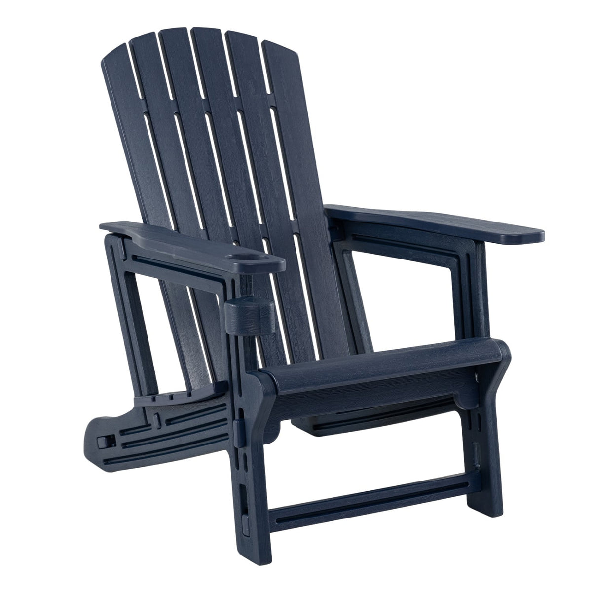 HDPE Adirondack Chair with Cup Holder and Wood-Like Texture High Back for Garden -Blue-Adirondack Chairs-DECOROLALA