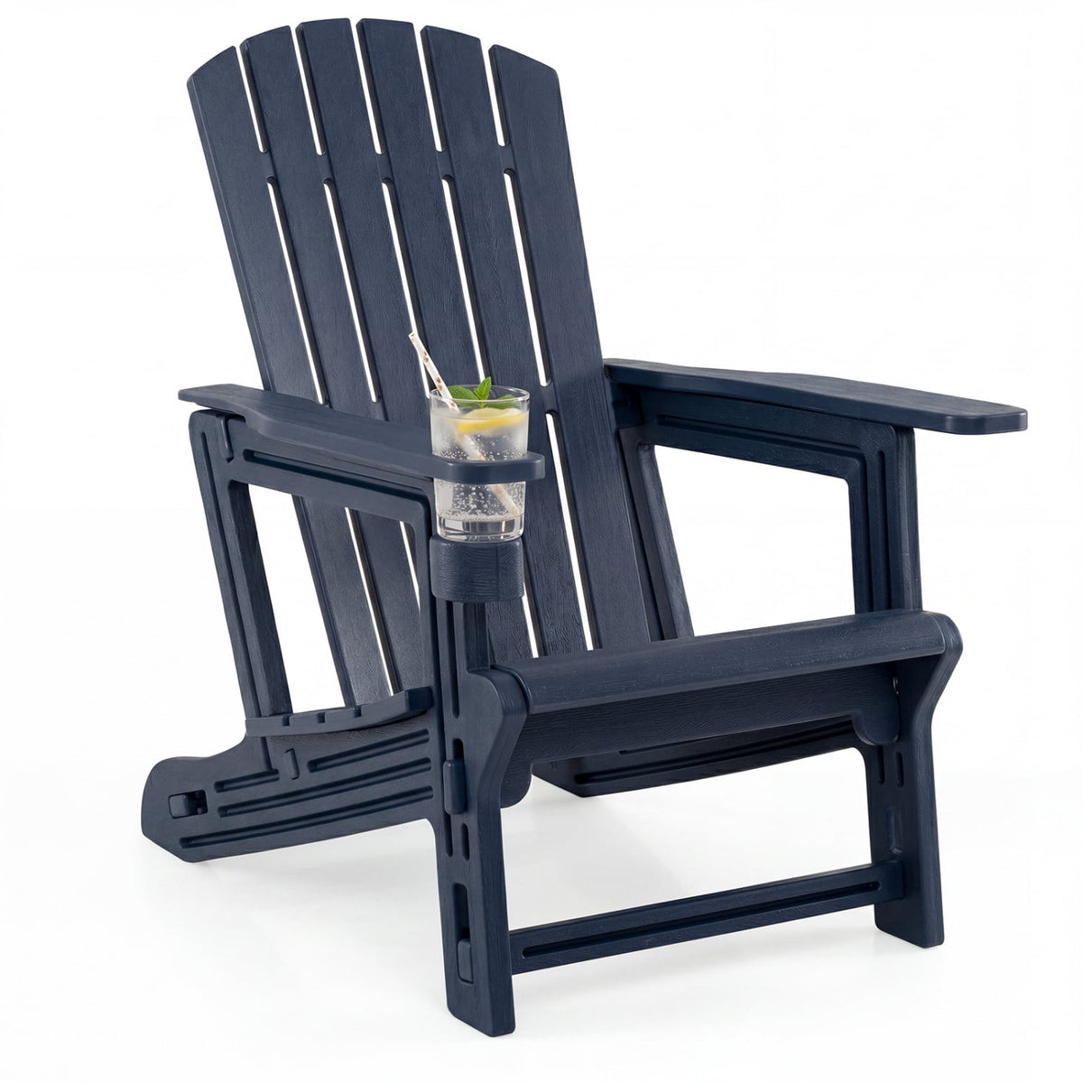 HDPE Adirondack Chair with Cup Holder and Wood-Like Texture High Back for Garden -Blue-Adirondack Chairs-DECOROLALA