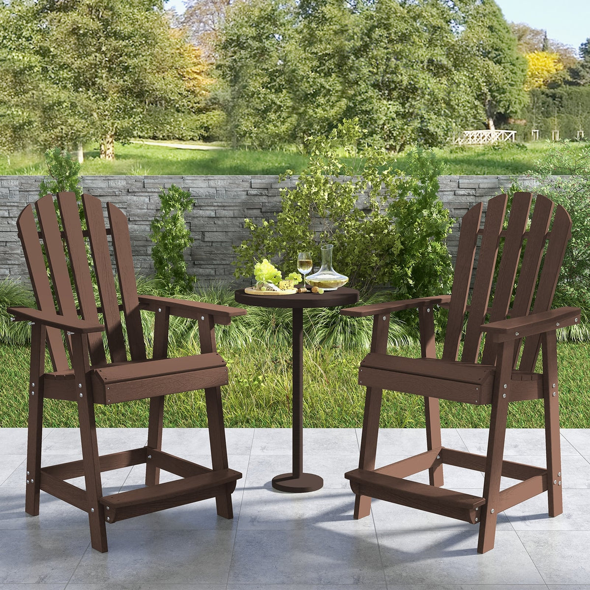 HDPE Patio Chair with Armrest and Footrest for Indoor Outdoor-Brown-Adirondack Chairs-DECOROLALA