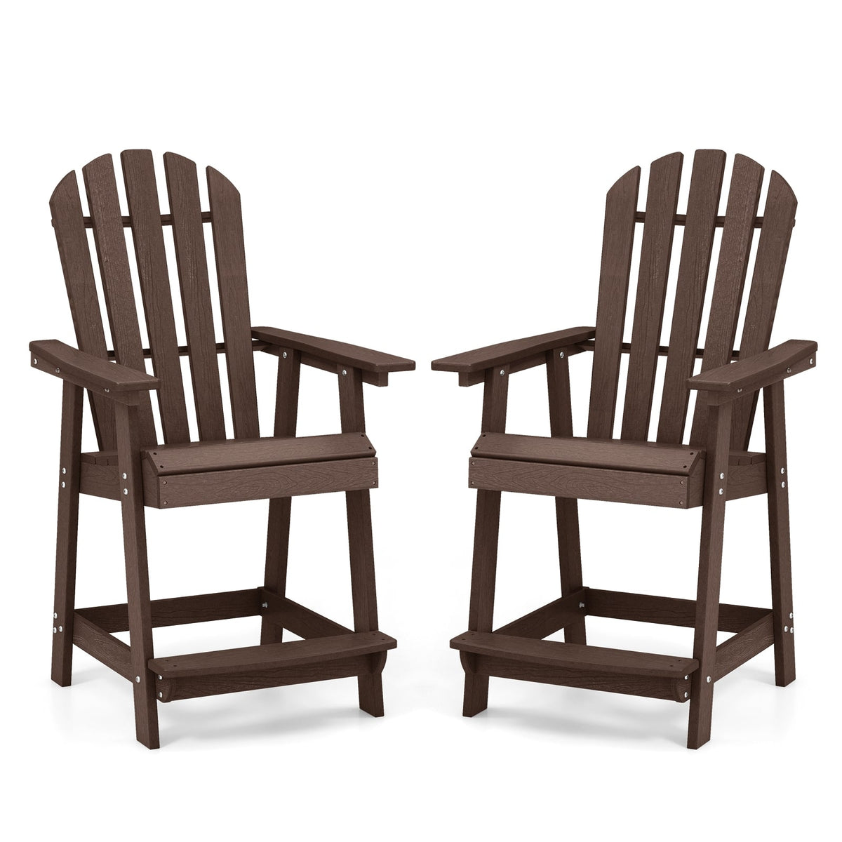 HDPE Patio Chair with Armrest and Footrest for Indoor Outdoor-Brown-Adirondack Chairs-DECOROLALA