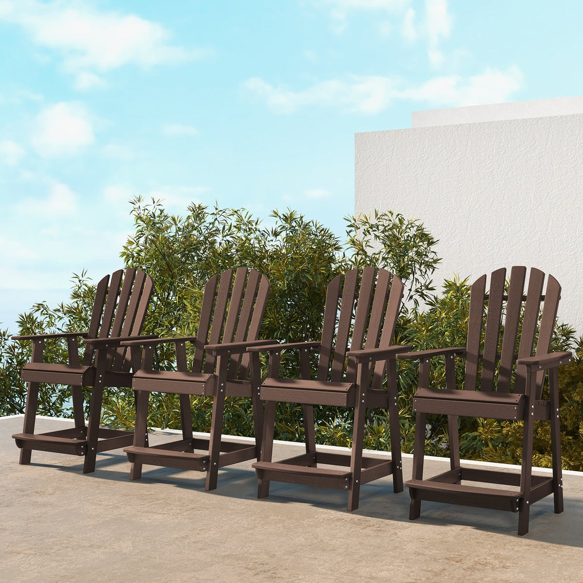 HDPE Patio Chair with Armrest and Footrest for Indoor Outdoor-Brown-Adirondack Chairs-DECOROLALA