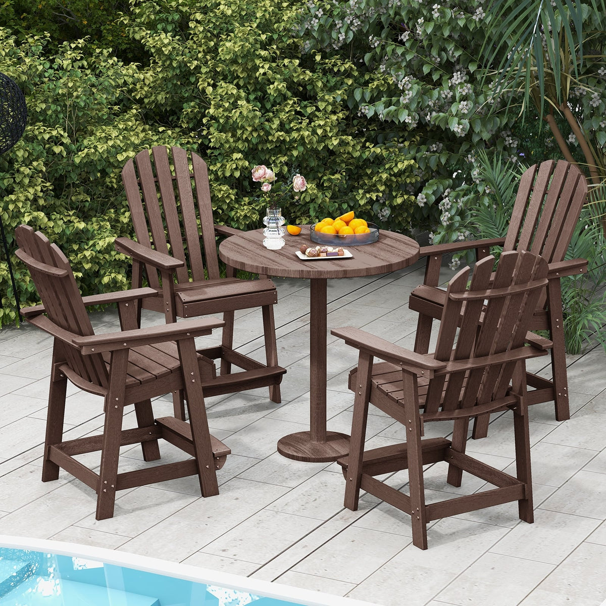 HDPE Patio Chair with Armrest and Footrest for Indoor Outdoor-Brown-Adirondack Chairs-DECOROLALA