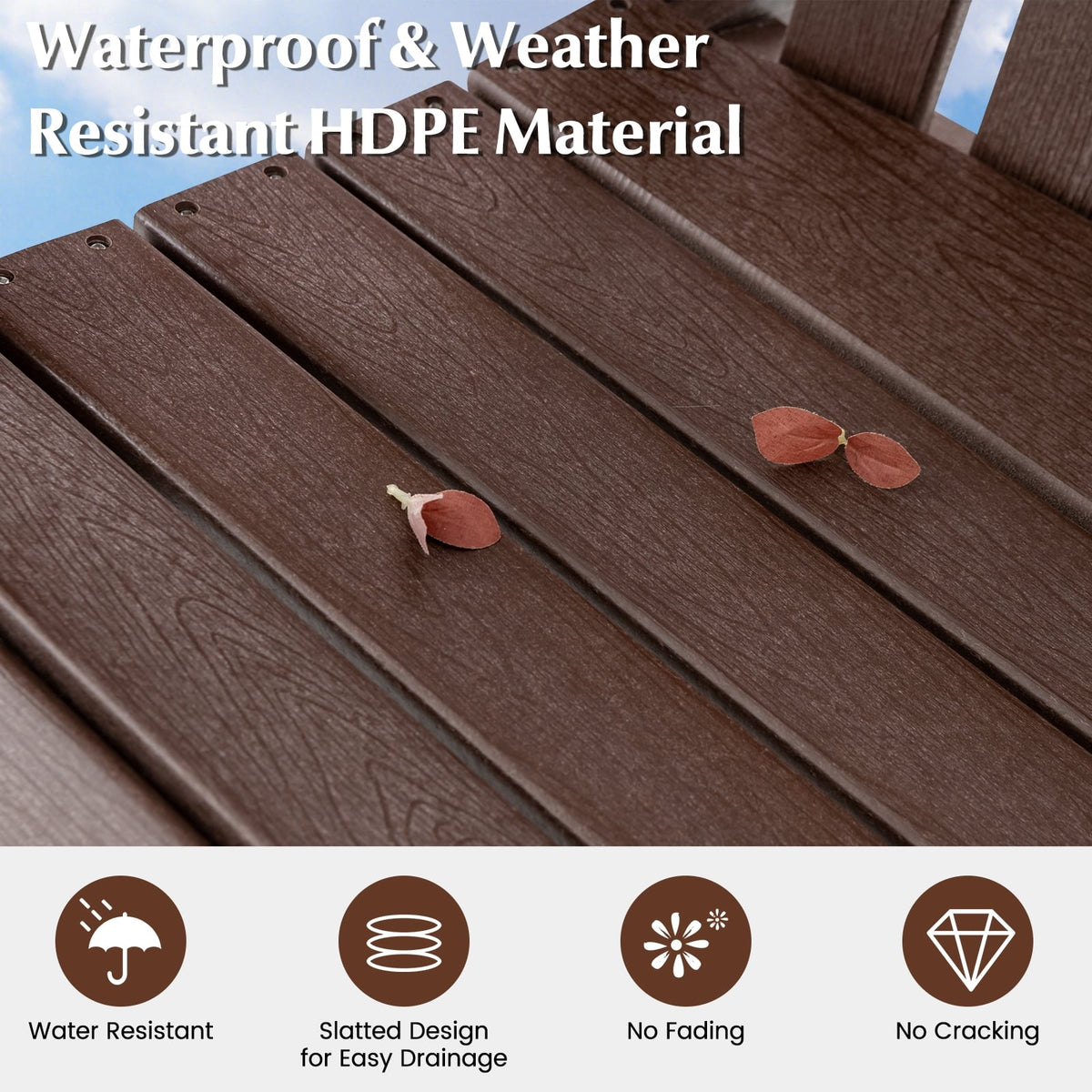 HDPE Patio Chair with Armrest and Footrest for Indoor Outdoor-Brown-Adirondack Chairs-DECOROLALA