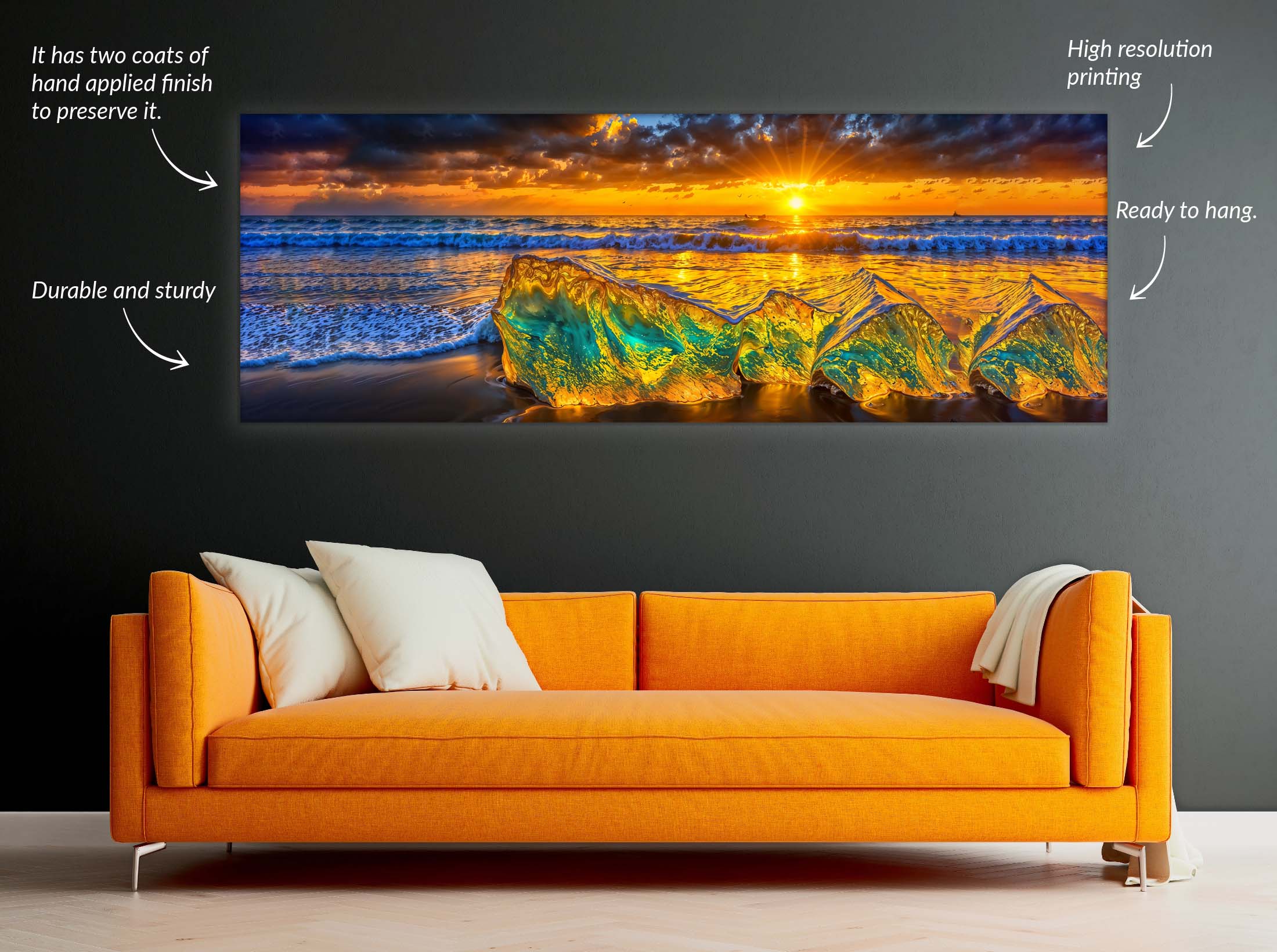 HDR Beach Rocks Canvas Print 72x24-Wall Art-DECOROLALA