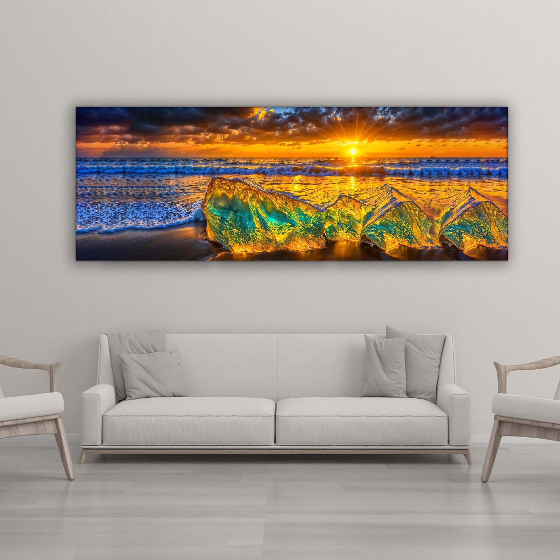 HDR Beach Rocks Canvas Print 72x24-Wall Art-DECOROLALA