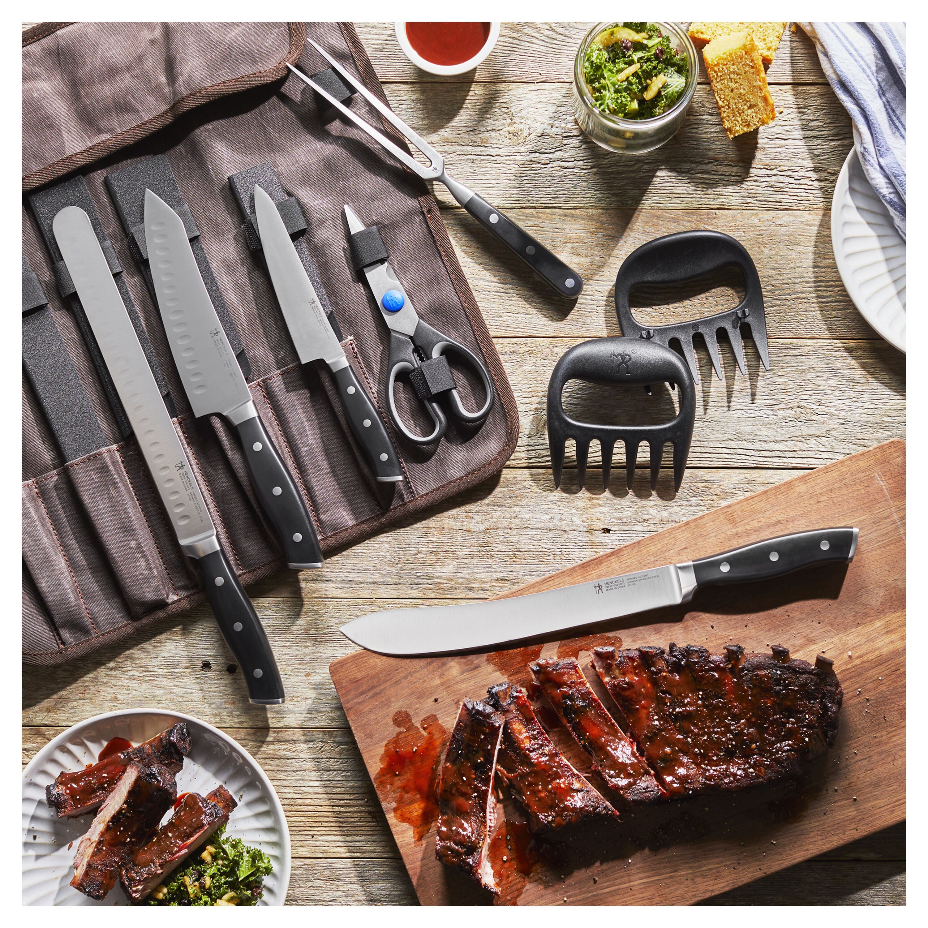 HENCKELS 9-Piece Forged Knife Roll Set BBQ-Knife Set-DECOROLALA