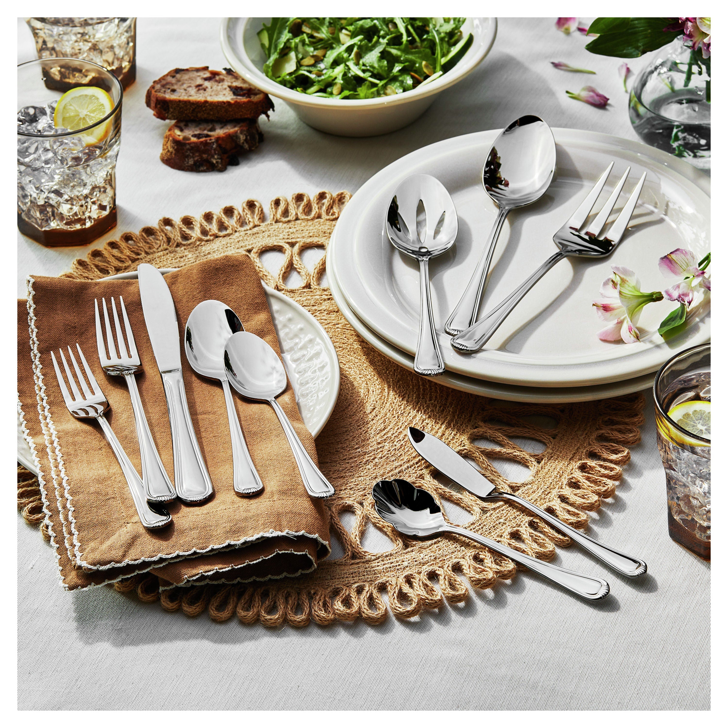 HENCKELS Alcea 65 Piece Flatware Set 18/10 Stainless-Flatware Set-DECOROLALA