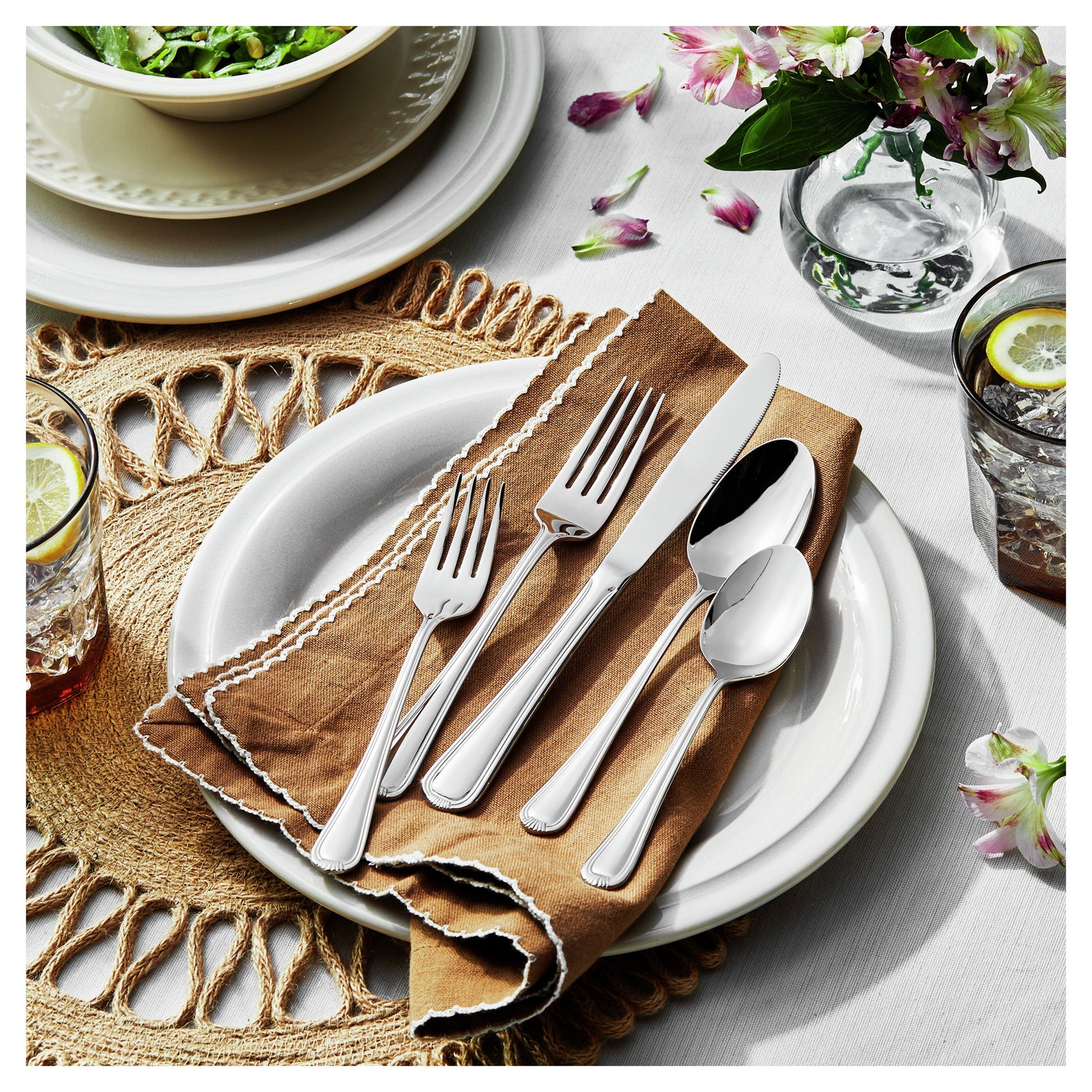 HENCKELS Alcea 65 Piece Flatware Set 18/10 Stainless-Flatware Set-DECOROLALA