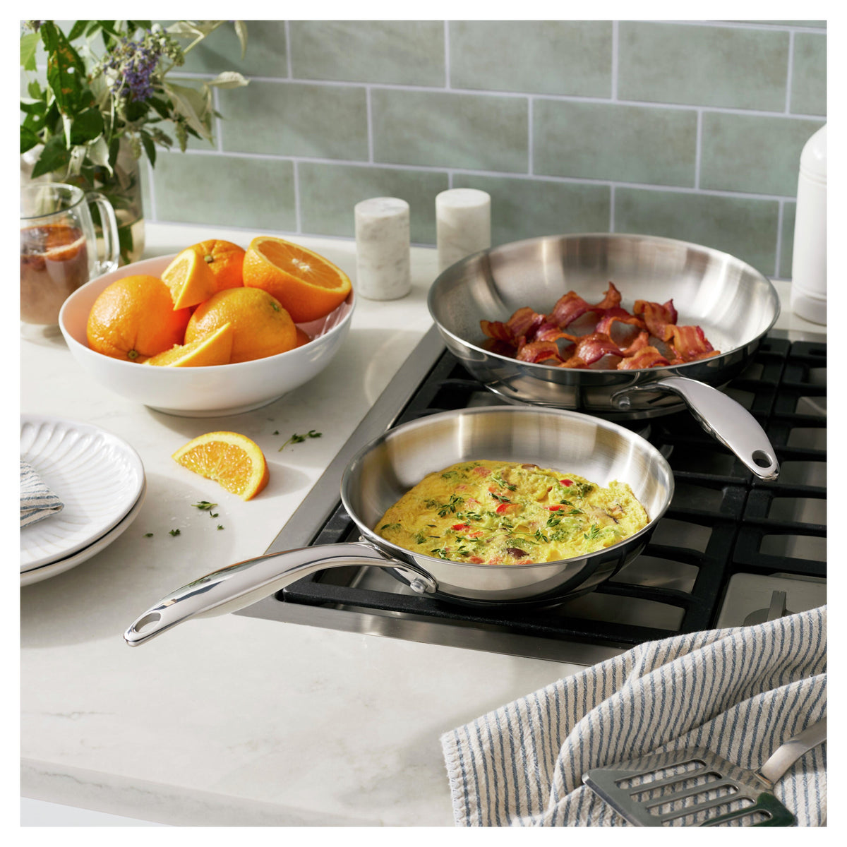 HENCKELS Aragon 2-Piece Stainless Steel Fry Pan Set-Frying Pans-DECOROLALA
