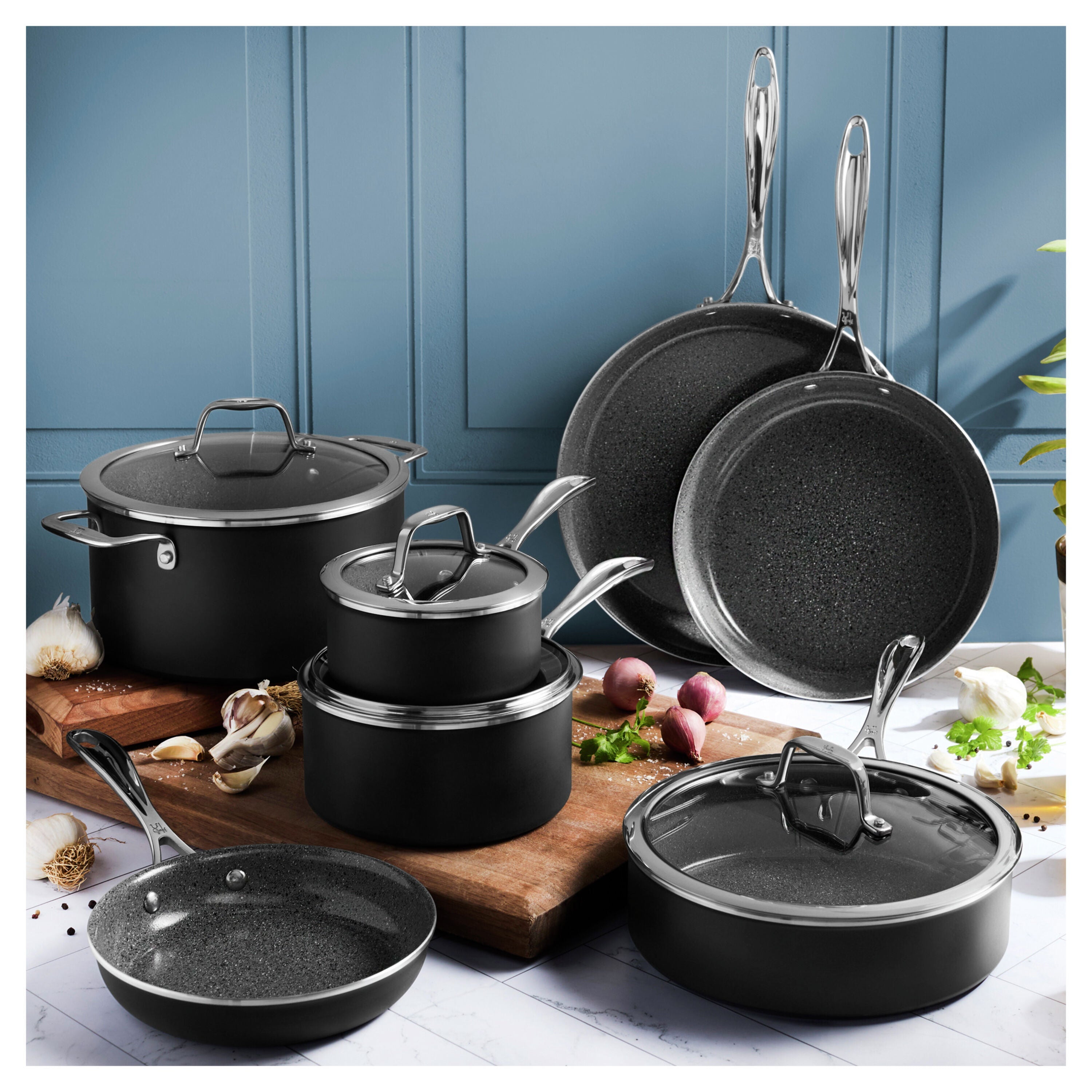 HENCKELS Capri 11-Piece Cookware Set - Grey Ceramic-Cookware Set-DECOROLALA