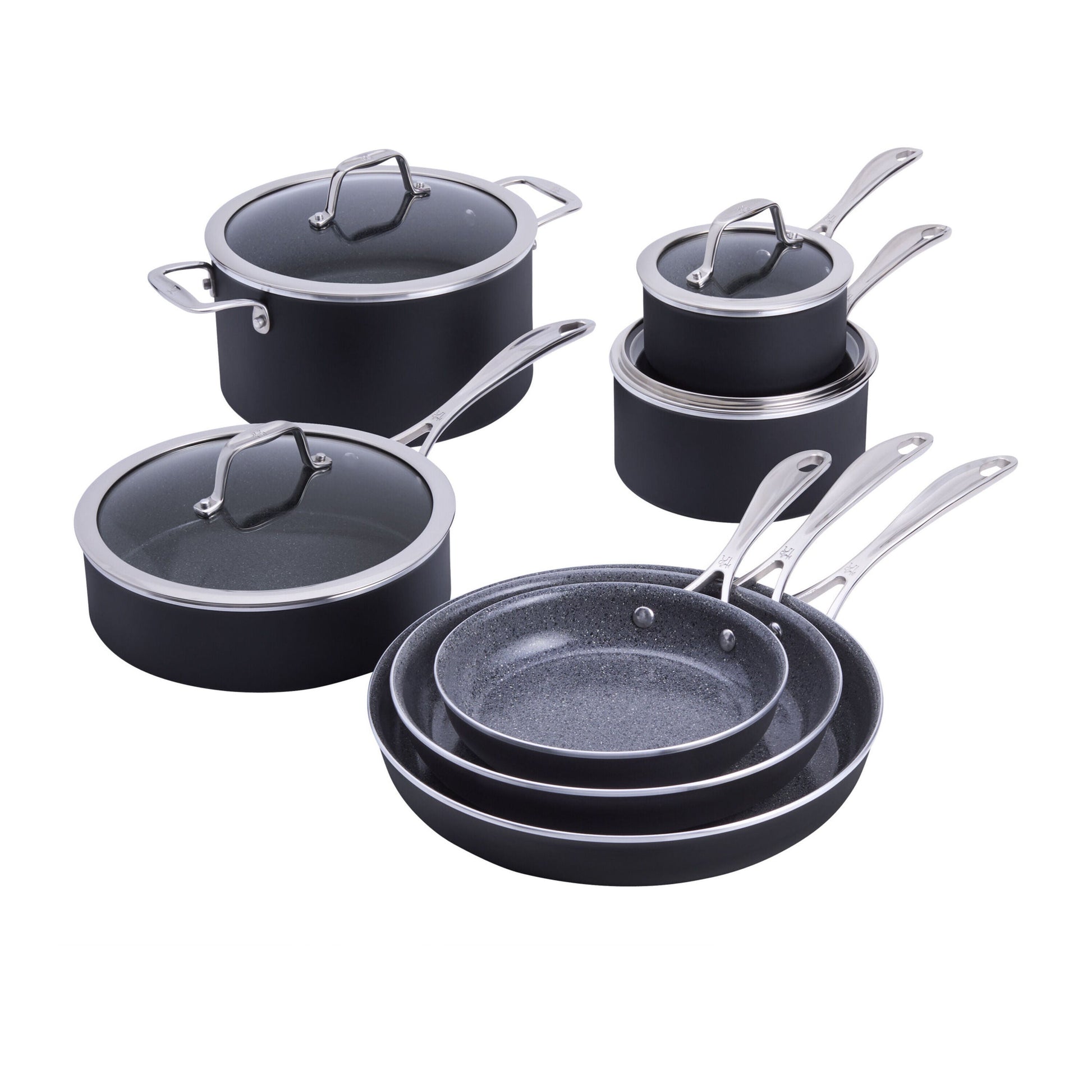 HENCKELS Capri 11-Piece Cookware Set - Grey Ceramic-Cookware Set-DECOROLALA