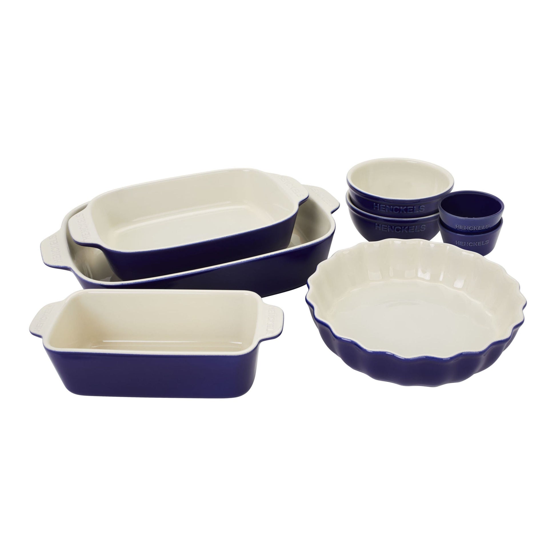 HENCKELS Ceramic 8 Piece Bakeware Set, Dark-Blue-Bakeware Set-DECOROLALA