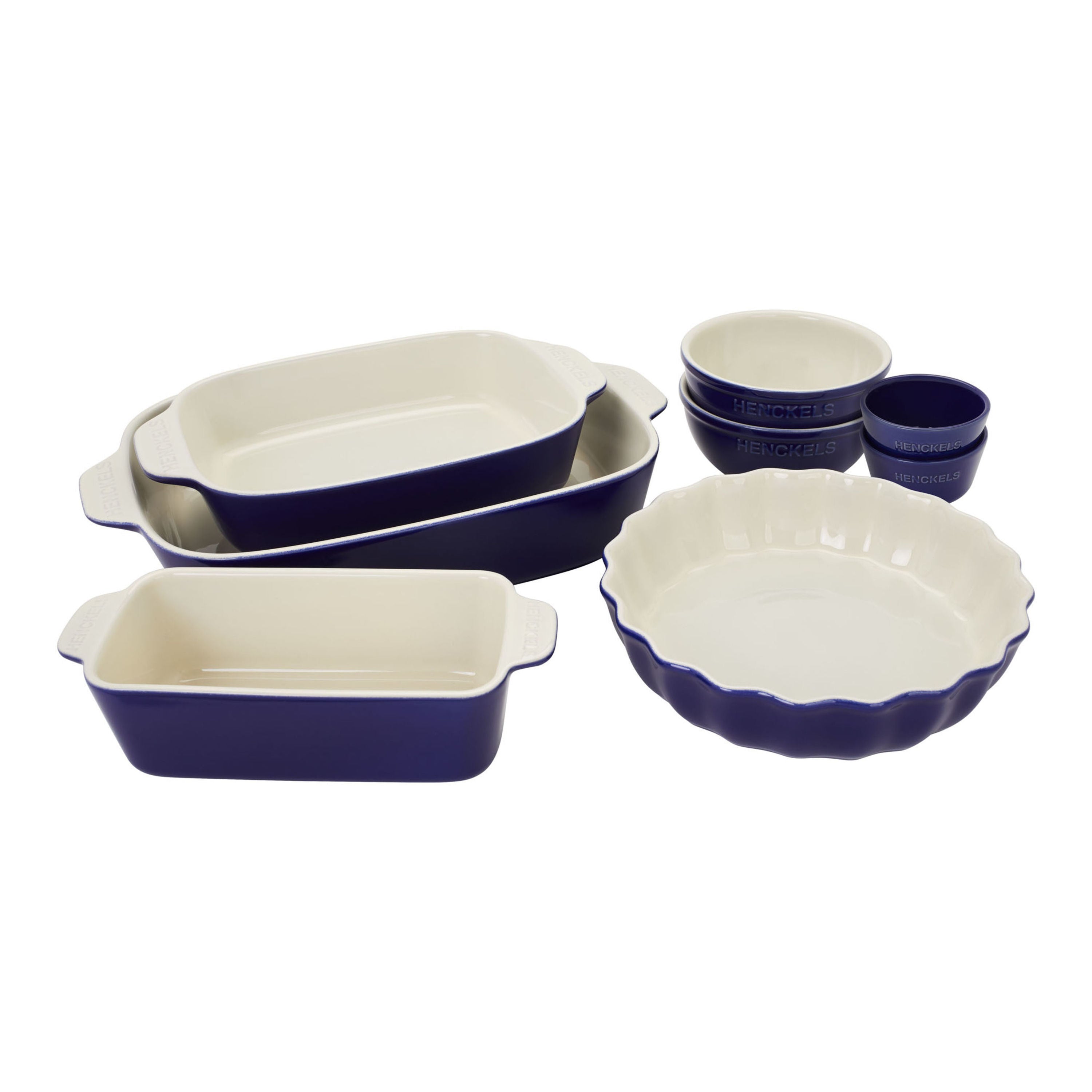 HENCKELS Ceramic 8 Piece Bakeware Set, Dark-Blue-Bakeware Set-DECOROLALA