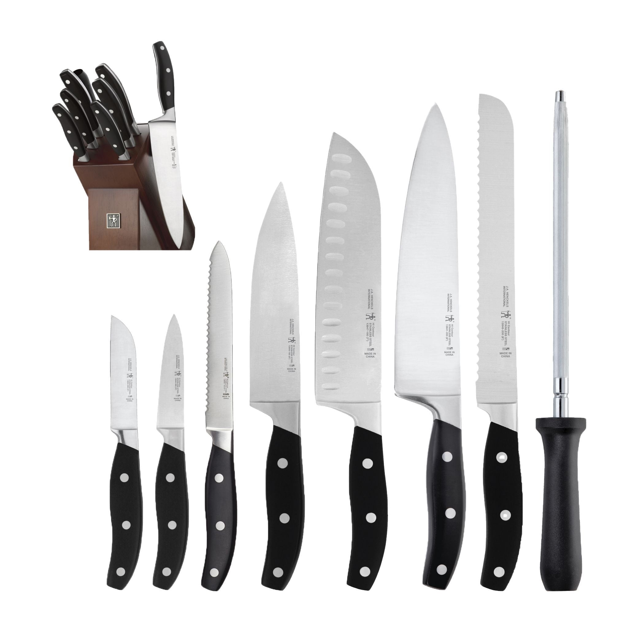 HENCKELS Contour 9 Piece Knife Block Set, Black-Knife Block-DECOROLALA