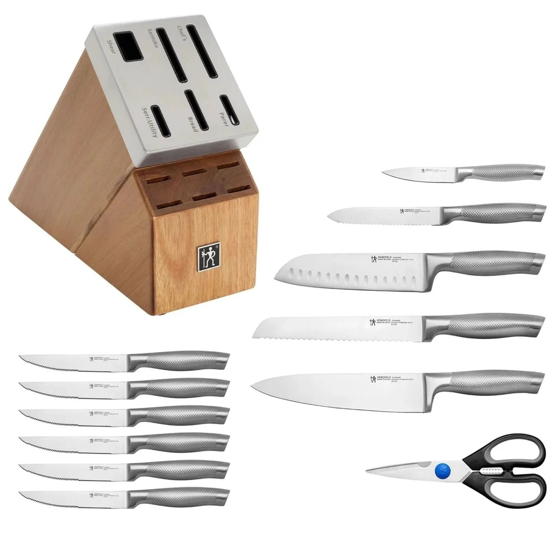 HENCKELS Diamond 13 Piece, Knife Block Set, Grey-Knife Block-DECOROLALA
