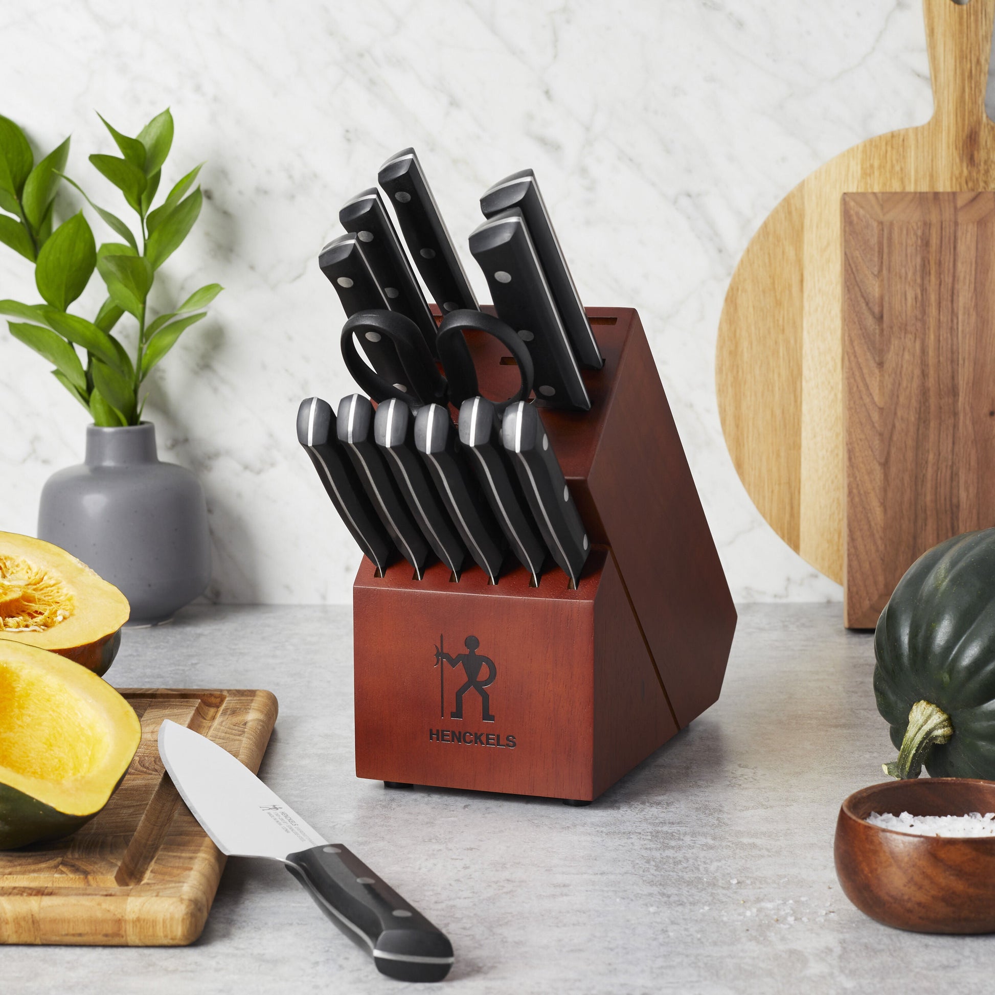 HENCKELS Everedge Dynamic 14 Piece Knife Block Set, Brown-Knife Block-DECOROLALA