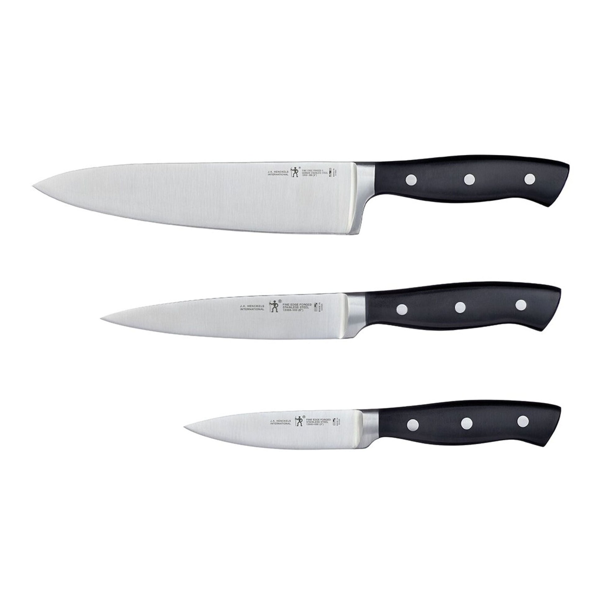 HENCKELS Fine Edge Forged II 3 Piece, Knife Set, Black-Knife Set-DECOROLALA
