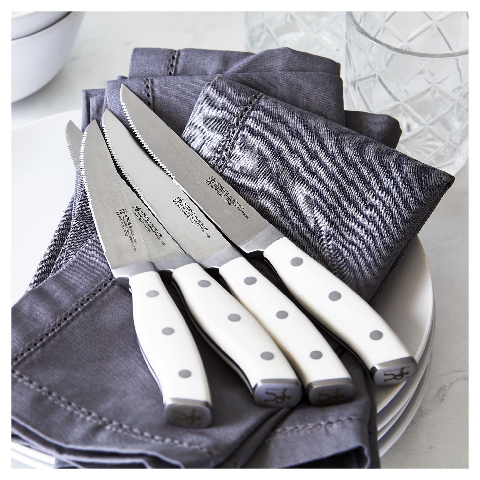 HENCKELS Forged Accent 4 Piece Steak Knife Set - White-Kitchen Tool-DECOROLALA