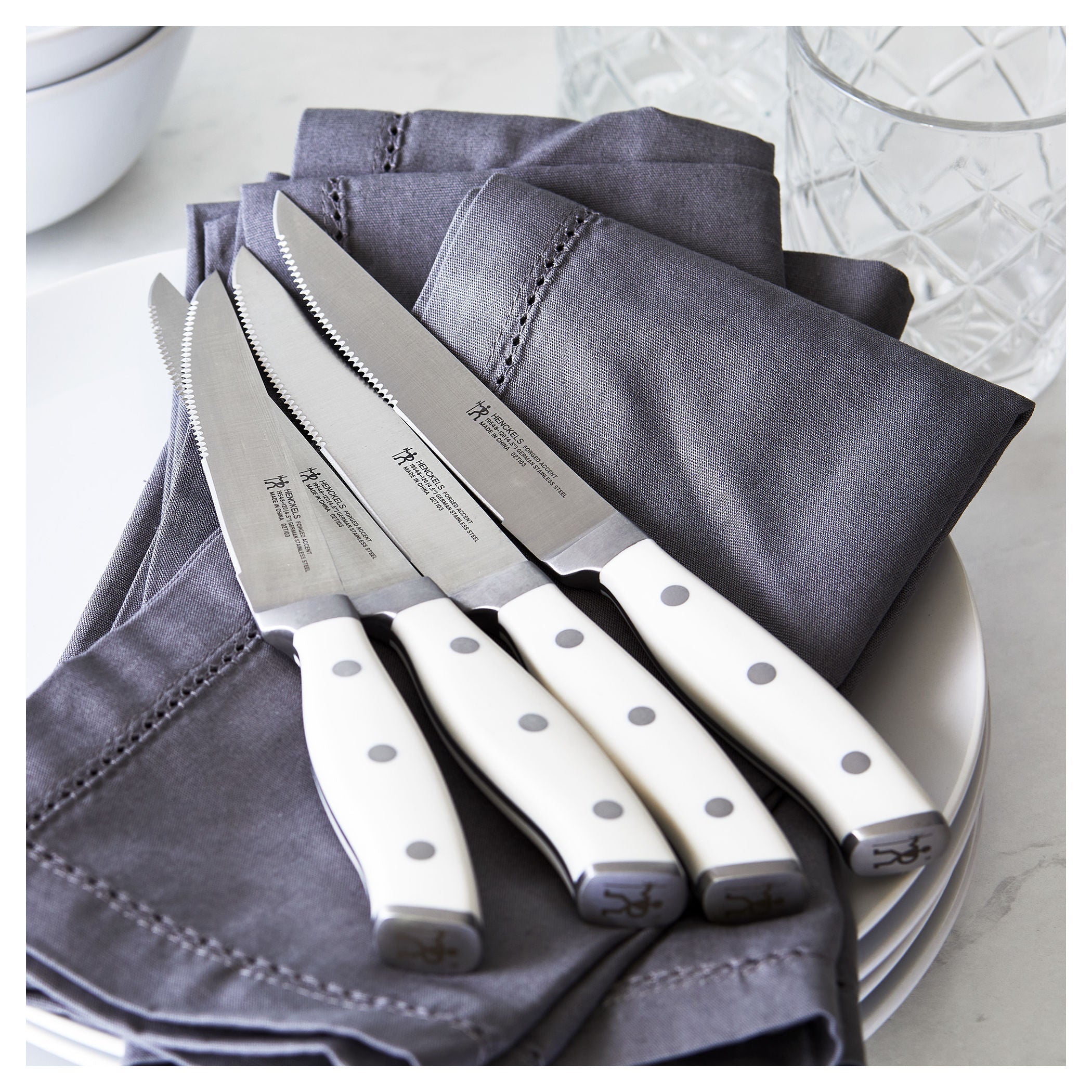 HENCKELS Forged Accent 4 Piece Steak Knife Set - White-Kitchen Tool-DECOROLALA