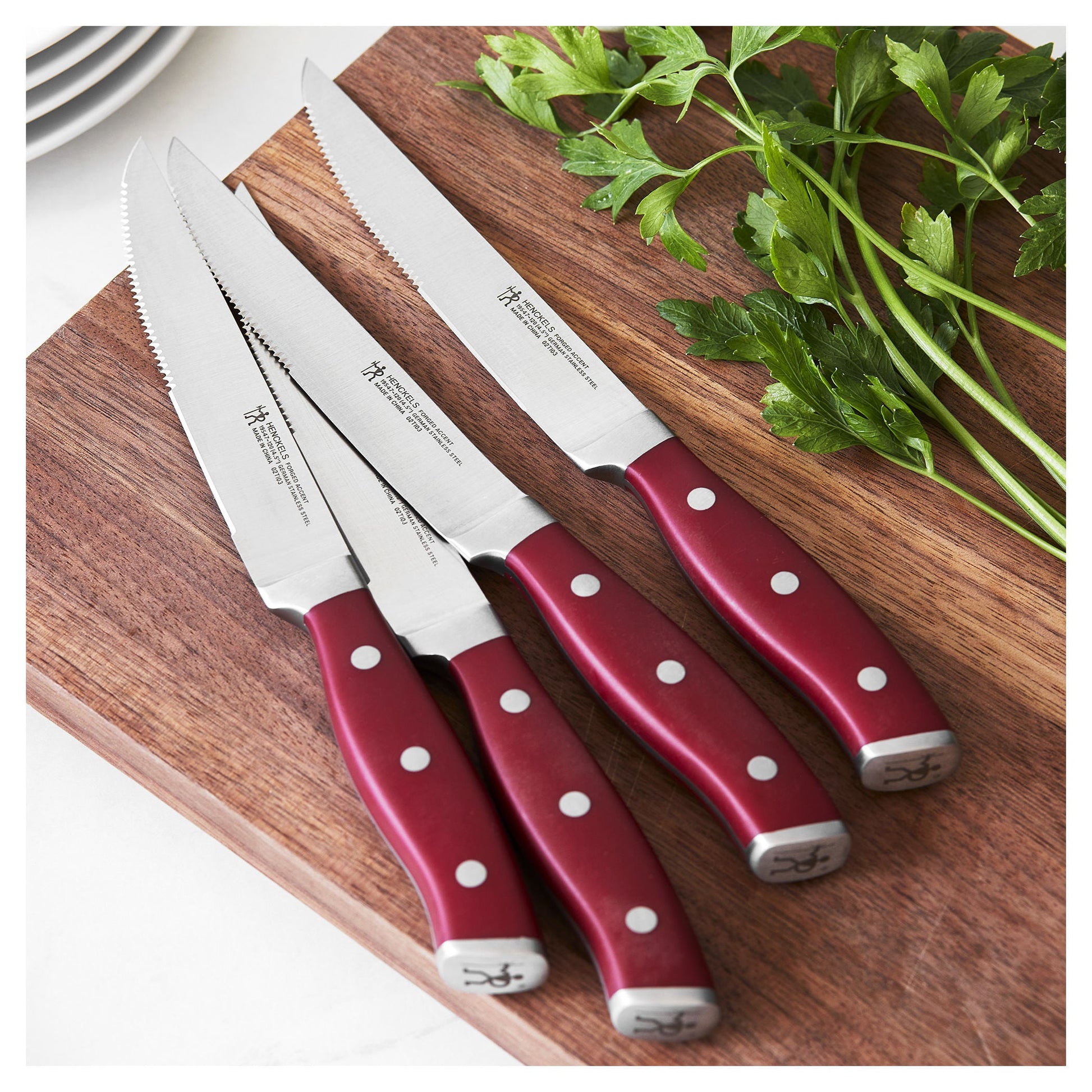 HENCKELS Forged Accent 4pc Steak Knife Set Red-Kitchen Tool-DECOROLALA