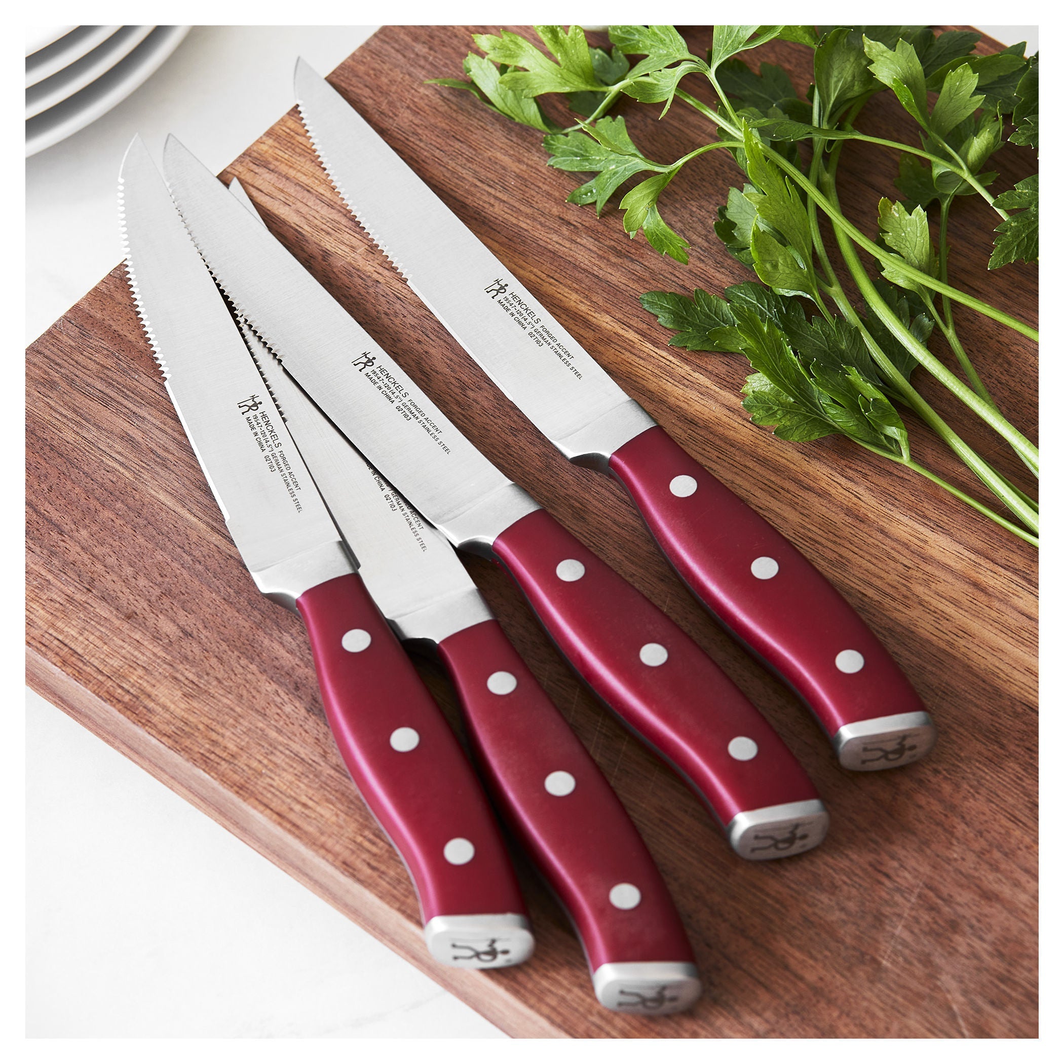 HENCKELS Forged Accent 4pc Steak Knife Set Red-Kitchen Tool-DECOROLALA