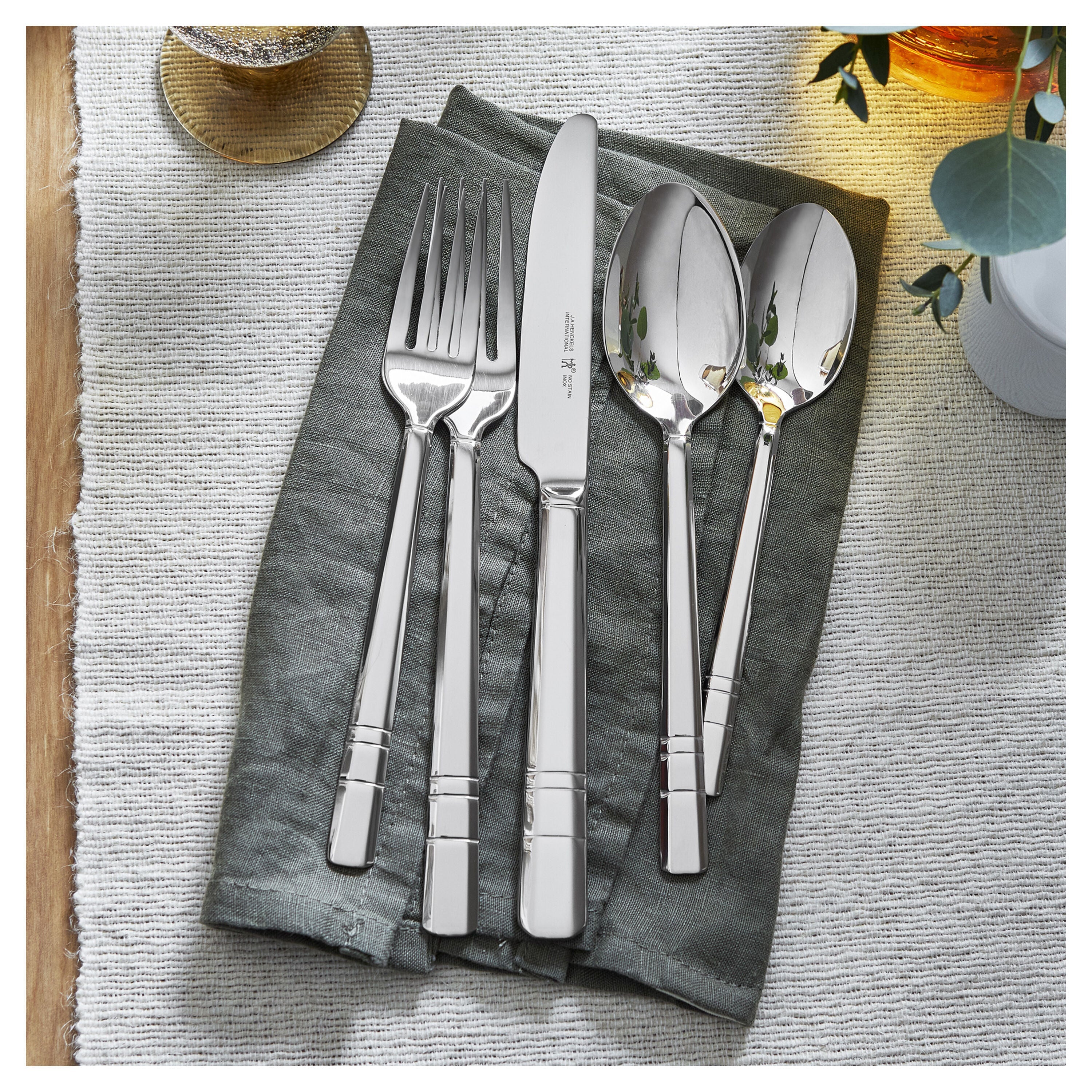 HENCKELS Madison Square 20 Piece Flatware Set Matted/Polished-Flatware Set-DECOROLALA