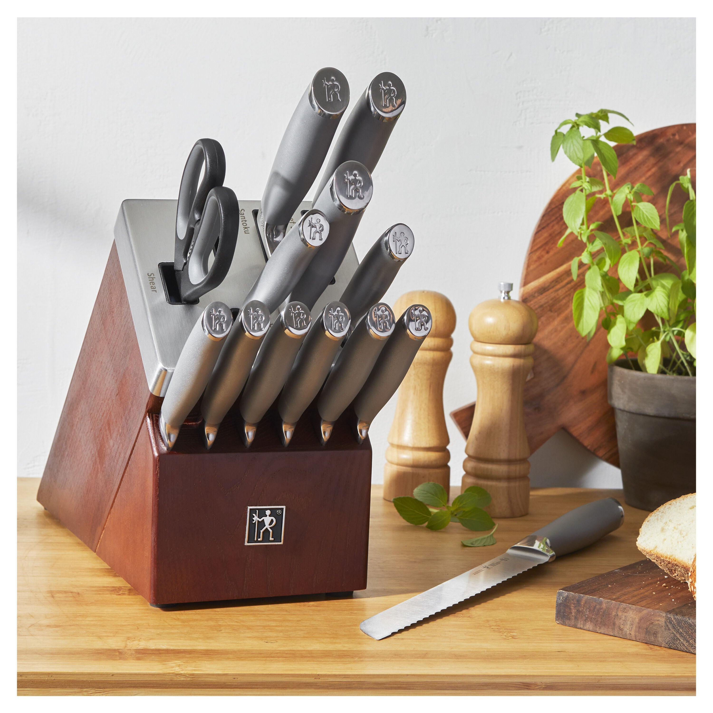 HENCKELS Modernist 14 Piece Knife Block Set, Brown-Knife Block-DECOROLALA