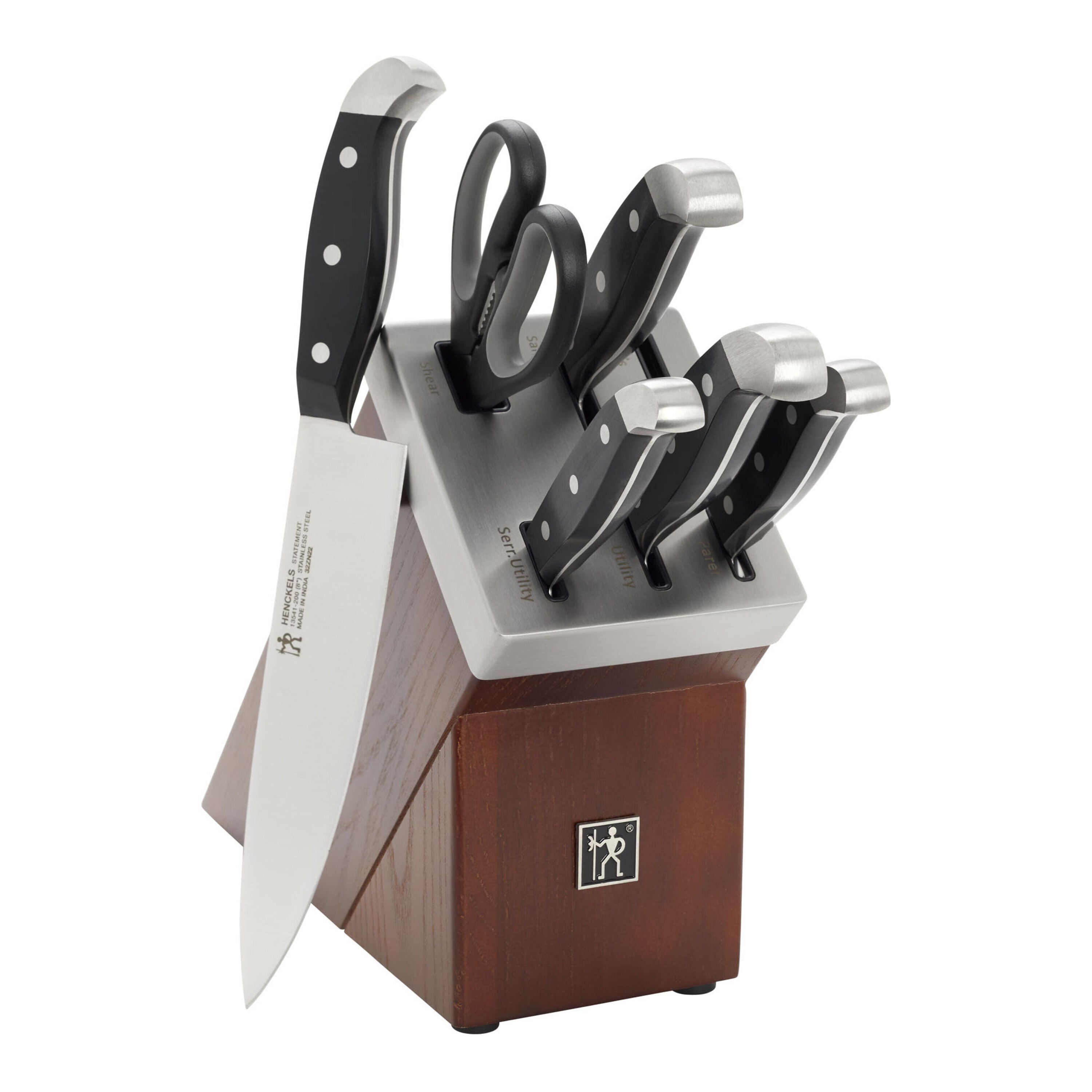 HENCKELS Statement 7 Piece Self Sharpening Block Set, Brown-Knife Block-DECOROLALA