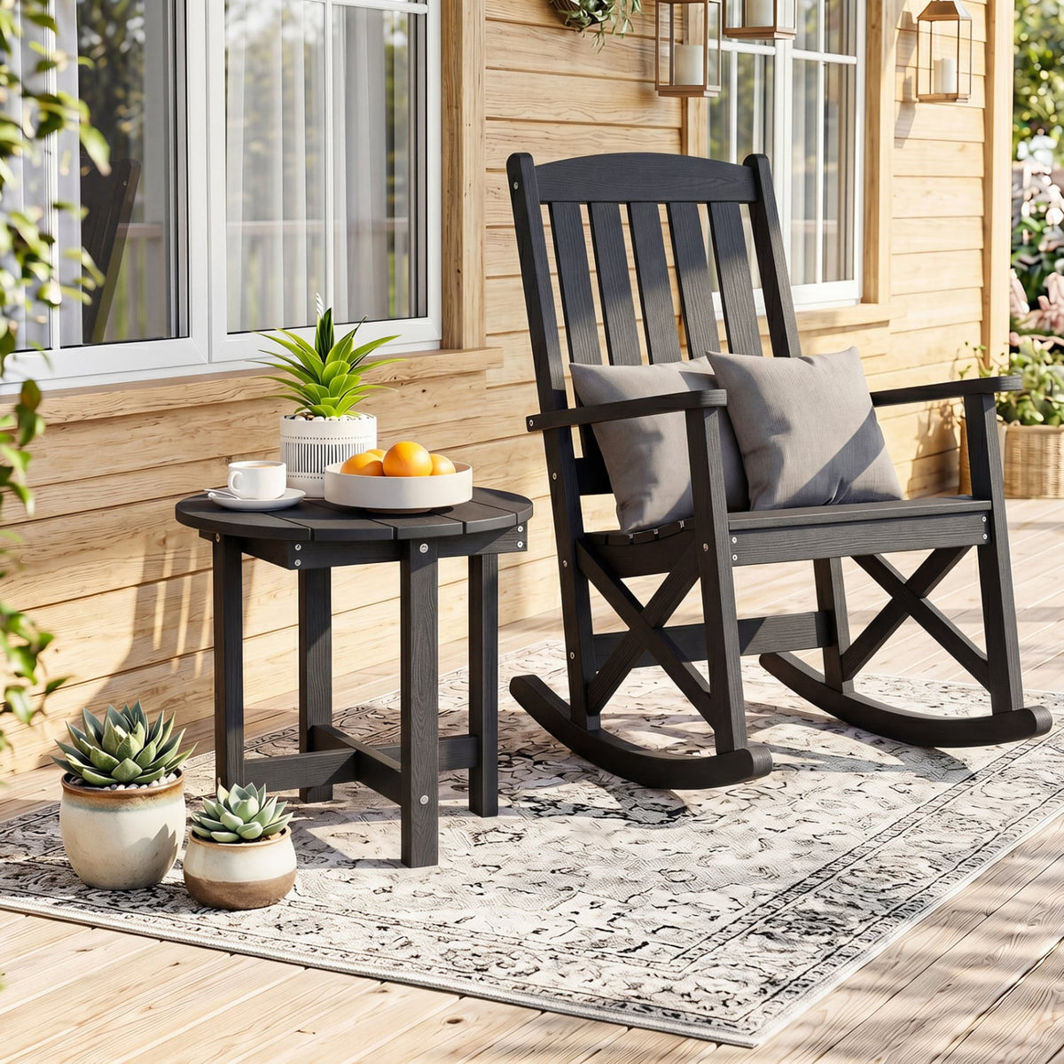 HIPS Adirondack Side Table with Weather-Resistant and Waterproof Top-Black-Patio Coffee Tables-DECOROLALA