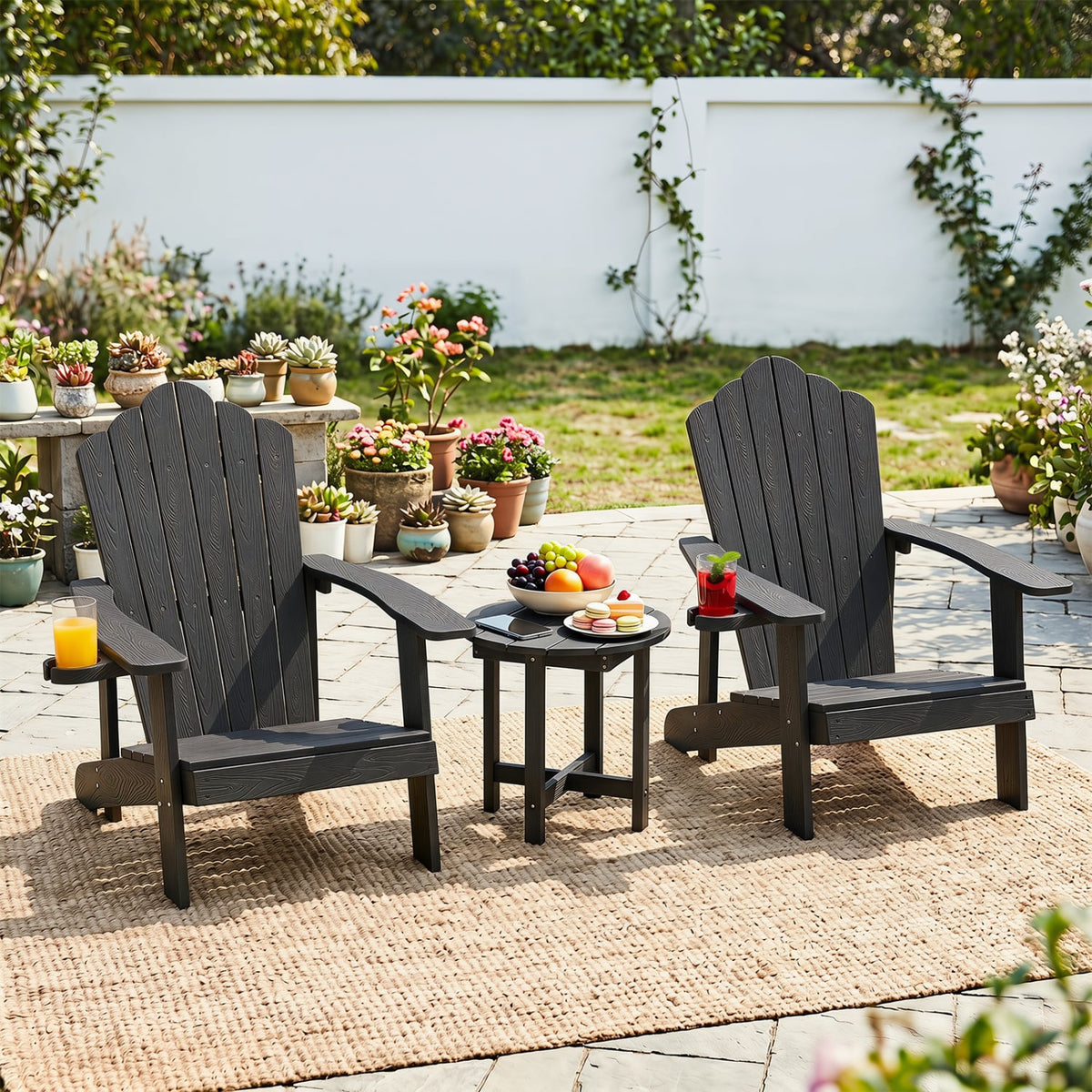 HIPS Adirondack Side Table with Weather-Resistant and Waterproof Top-Black-Patio Coffee Tables-DECOROLALA