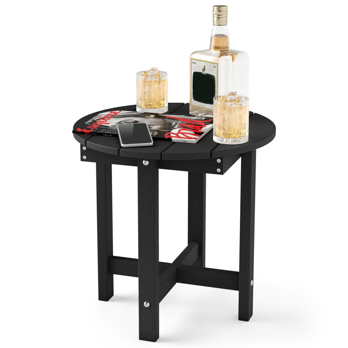 HIPS Adirondack Side Table with Weather-Resistant and Waterproof Top-Black-Patio Coffee Tables-DECOROLALA