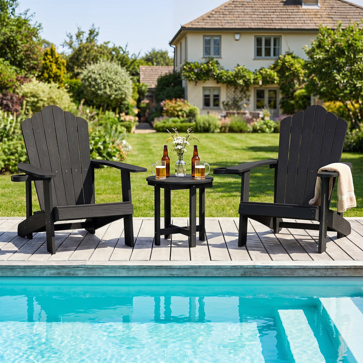 HIPS Adirondack Side Table with Weather-Resistant and Waterproof Top-Black-Patio Coffee Tables-DECOROLALA