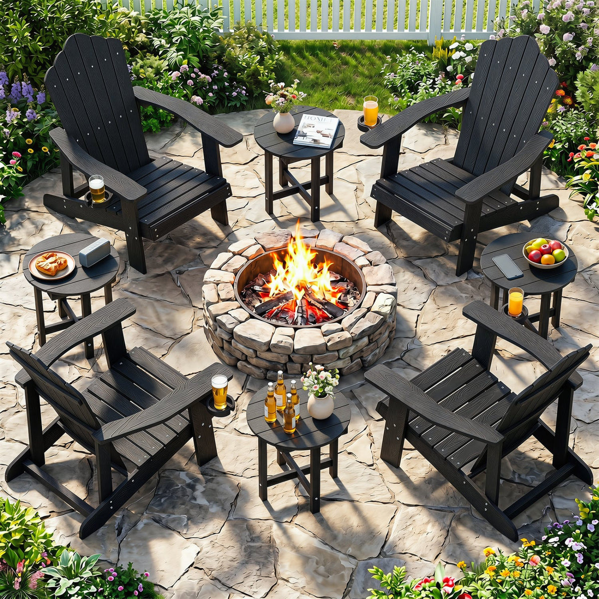 HIPS Adirondack Side Table with Weather-Resistant and Waterproof Top-Black-Patio Coffee Tables-DECOROLALA