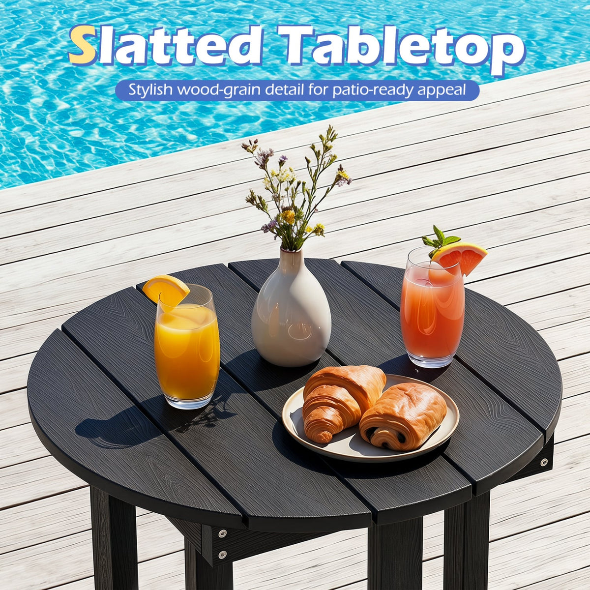 HIPS Adirondack Side Table with Weather-Resistant and Waterproof Top-Black-Patio Coffee Tables-DECOROLALA