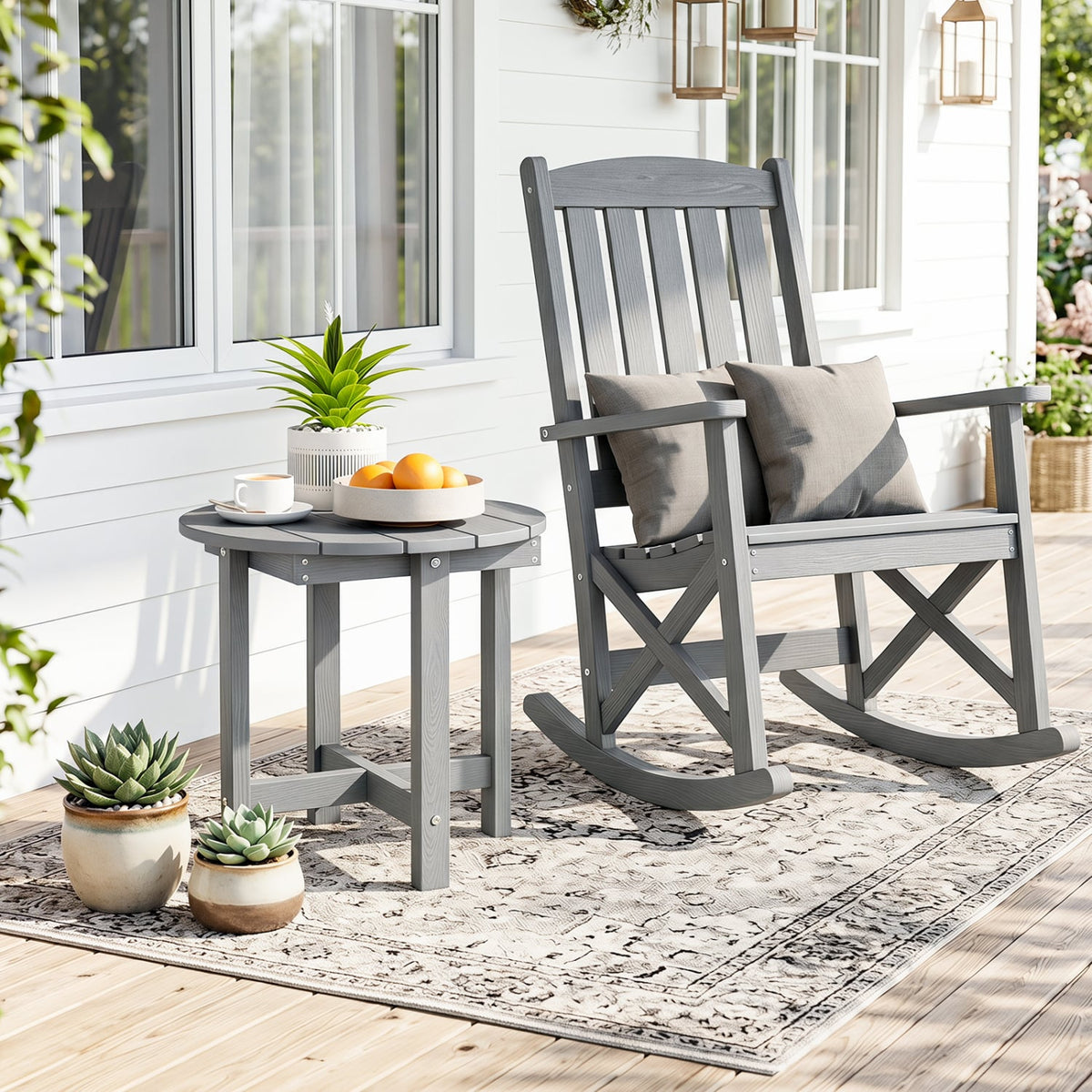 HIPS Adirondack Side Table with Weather-Resistant and Waterproof Top-Gray-Patio Coffee Tables-DECOROLALA