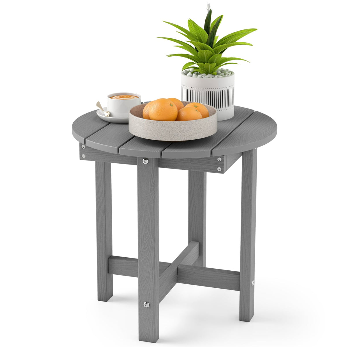 HIPS Adirondack Side Table with Weather-Resistant and Waterproof Top-Gray-Patio Coffee Tables-DECOROLALA