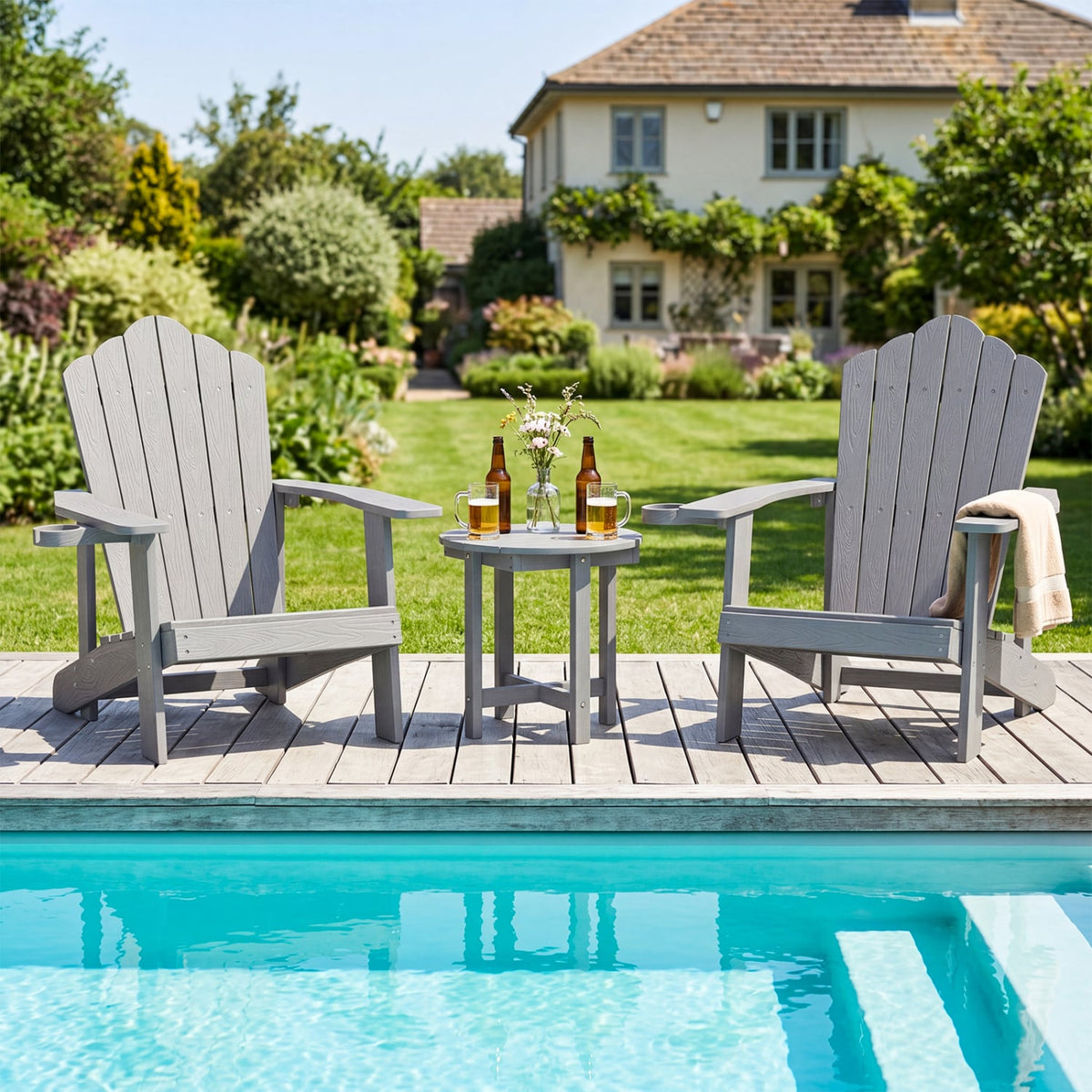 HIPS Adirondack Side Table with Weather-Resistant and Waterproof Top-Gray-Patio Coffee Tables-DECOROLALA