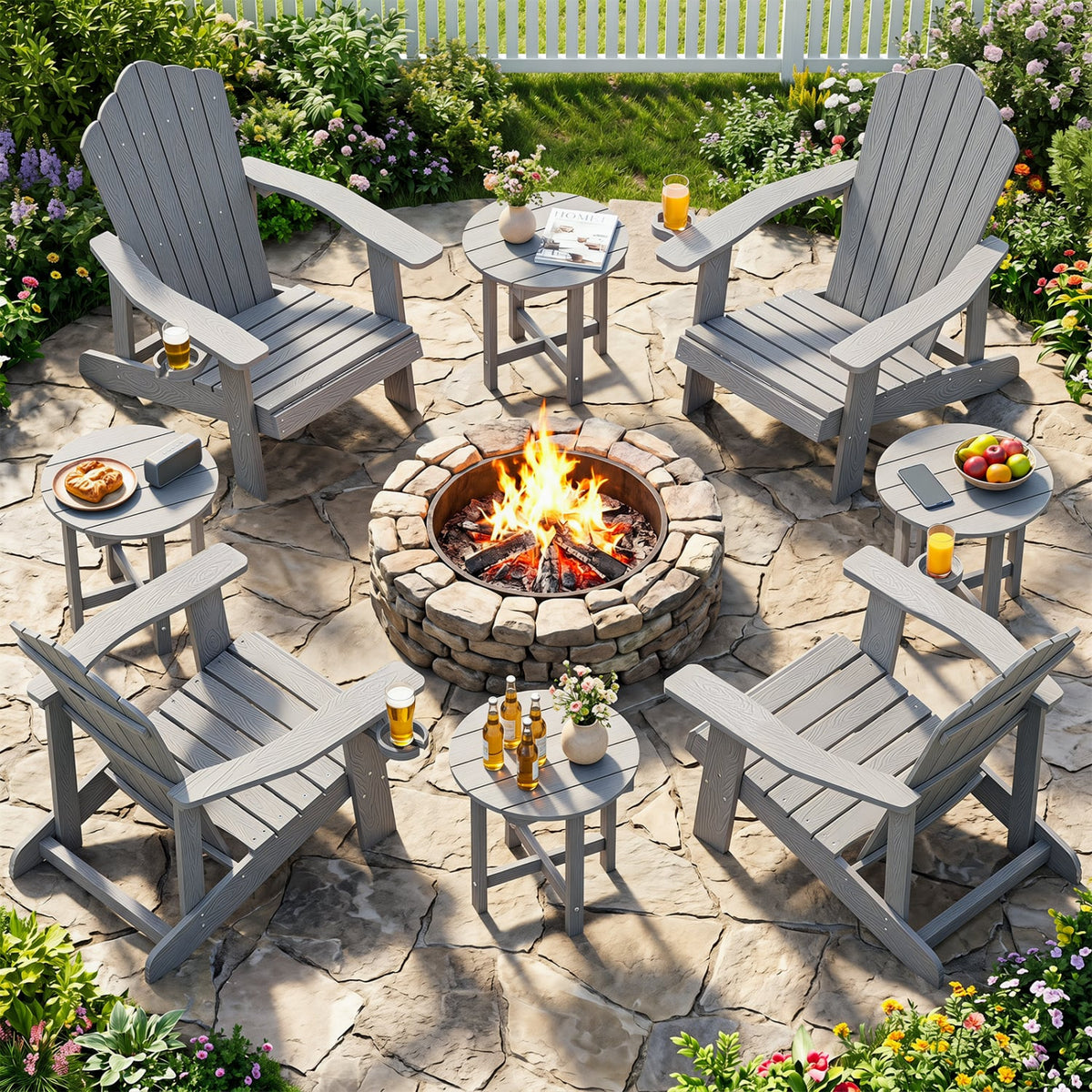 HIPS Adirondack Side Table with Weather-Resistant and Waterproof Top-Gray-Patio Coffee Tables-DECOROLALA